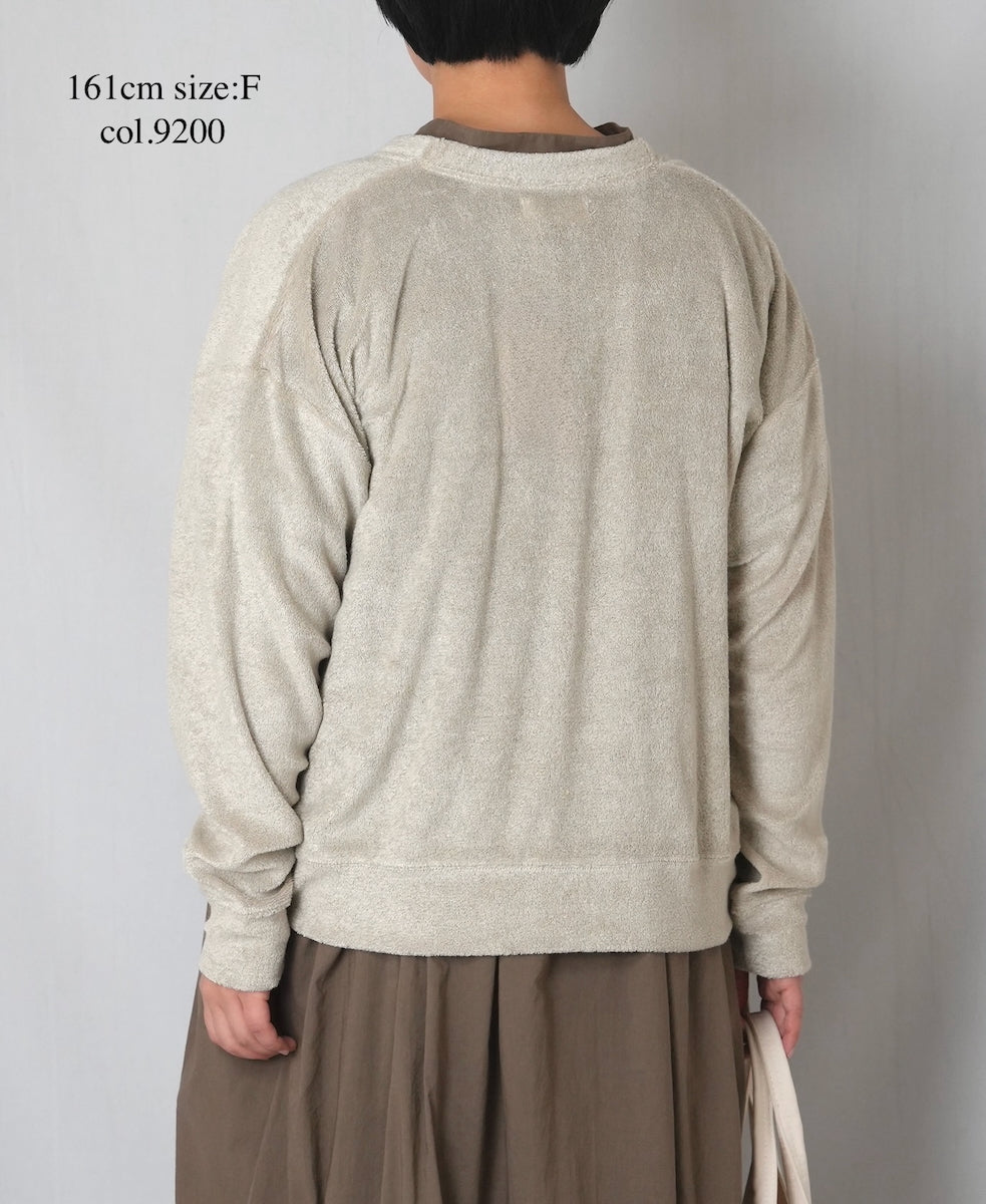GNSL26031 LINEN/POLYESTER PILE V-NECK 1BUTTON CARDIGAN