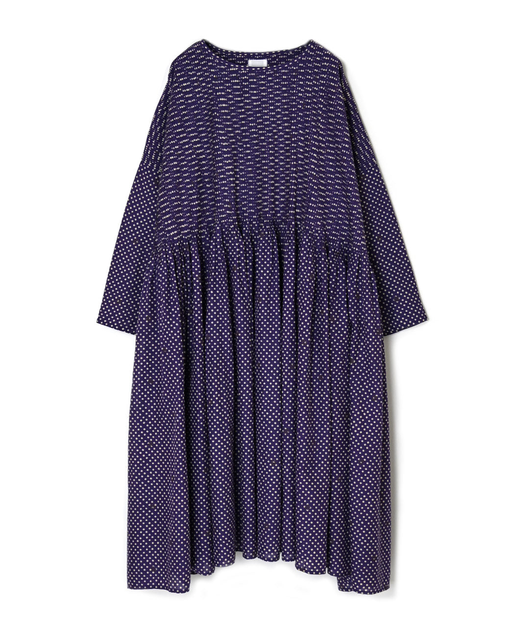 INMDS26082 80s VOILE SQUARE BLOCK PRINT MINI PINTUCK PULLOVER DRESS