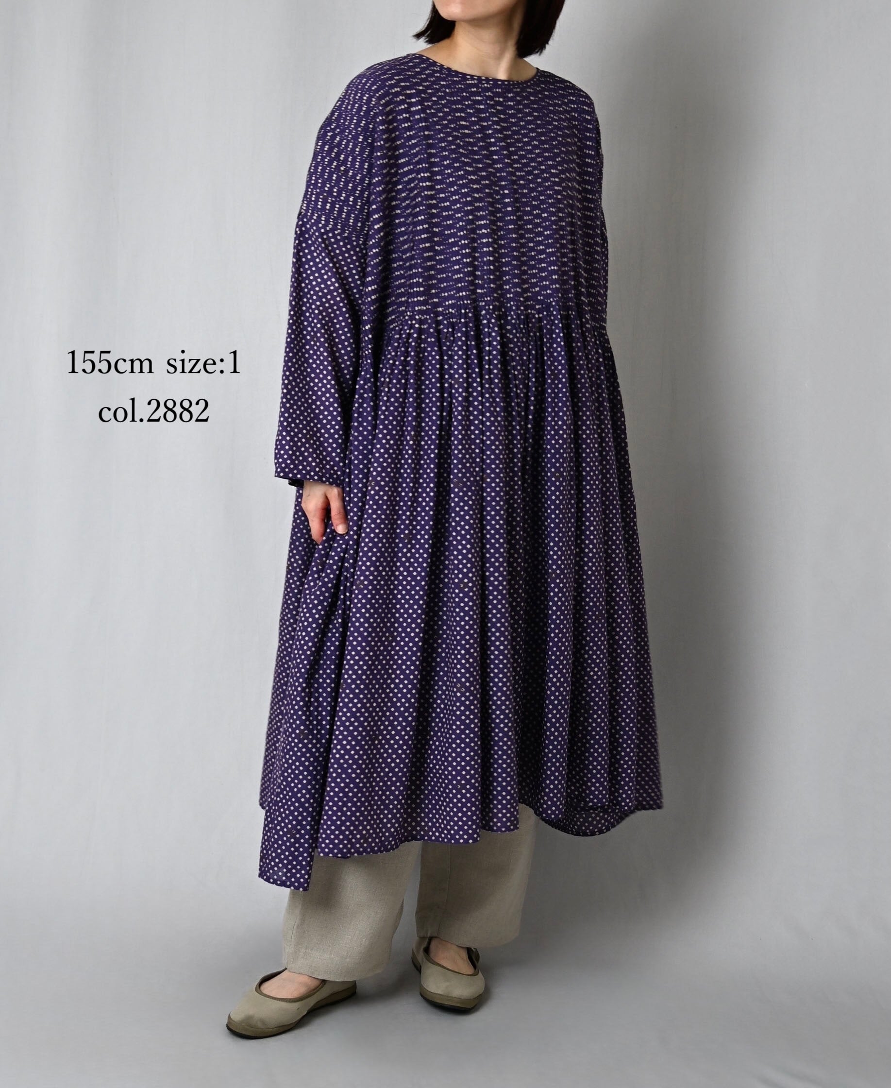 INMDS26082 80s VOILE SQUARE BLOCK PRINT MINI PINTUCK PULLOVER DRESS