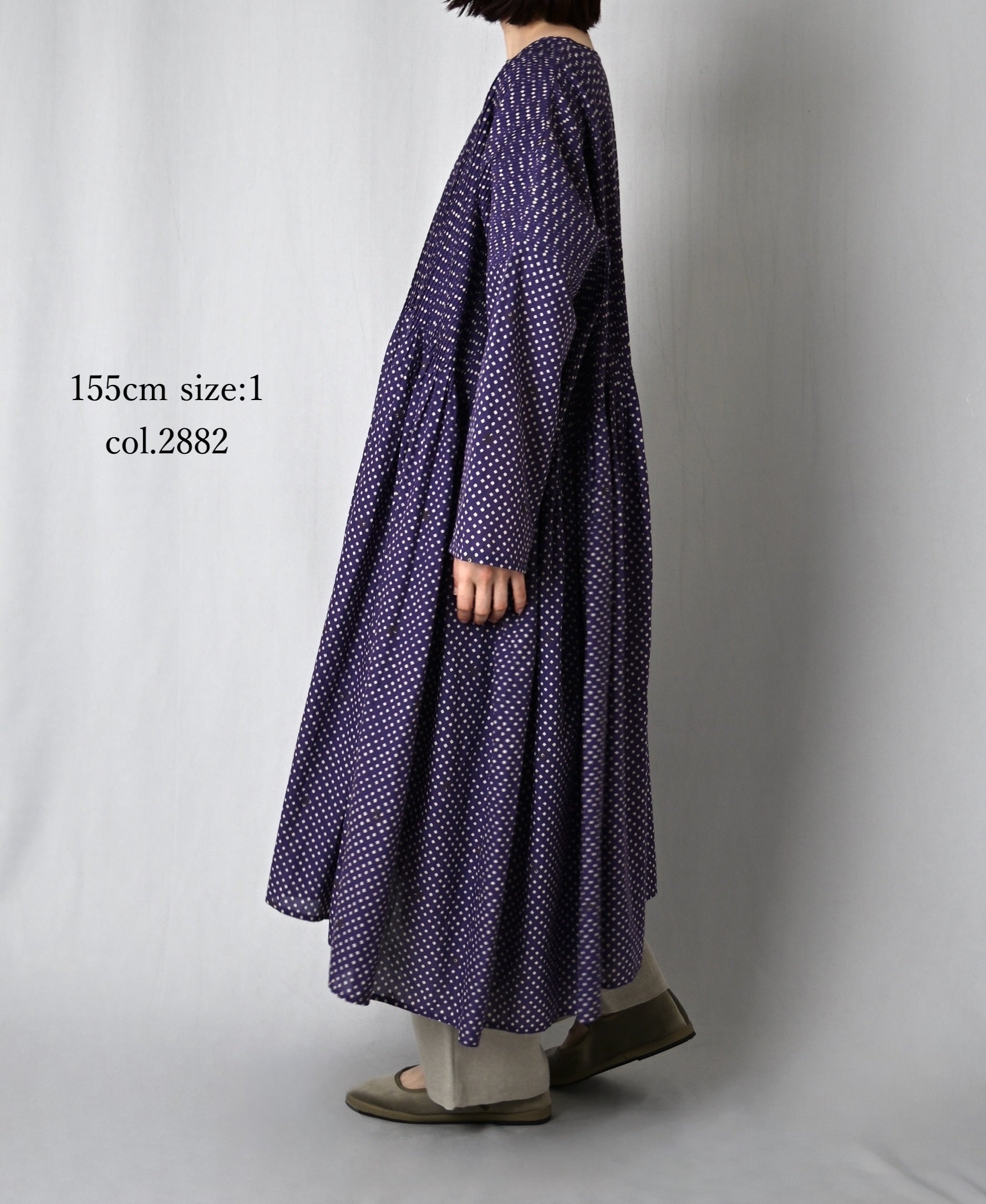 INMDS26082 80s VOILE SQUARE BLOCK PRINT MINI PINTUCK PULLOVER DRESS