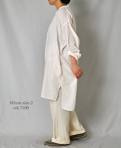 INAM2503G3D 30s GAUZE OVERDYE UTILITY BANDED COLLAR LONG SHIRT