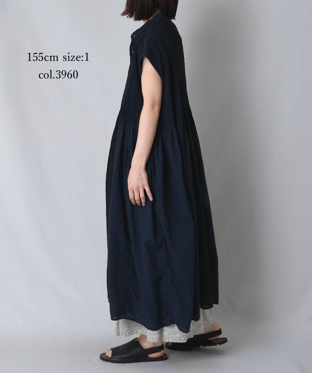 NMDS26264D ORGANIC COTTON/LINEN PATCHWORK OVERDYE BANDED F/SLEEVE SHIRT DRESS WITH MINI PINTUCK