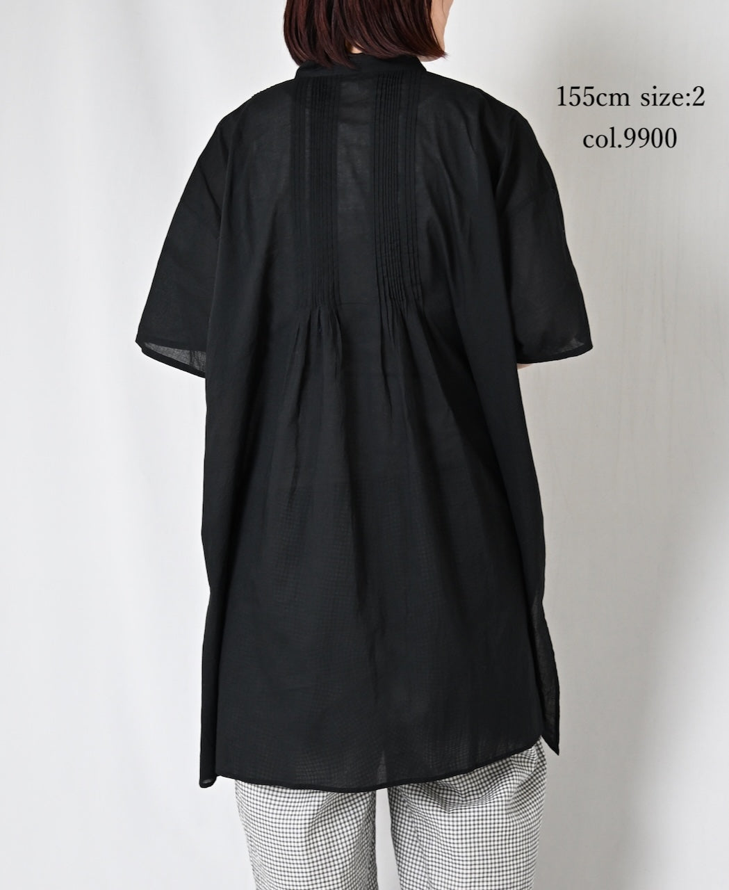 NSL26023 80s COTTON VOILE PLAIN BANDED COLLAR  S/SL PINTUCK SHIRT