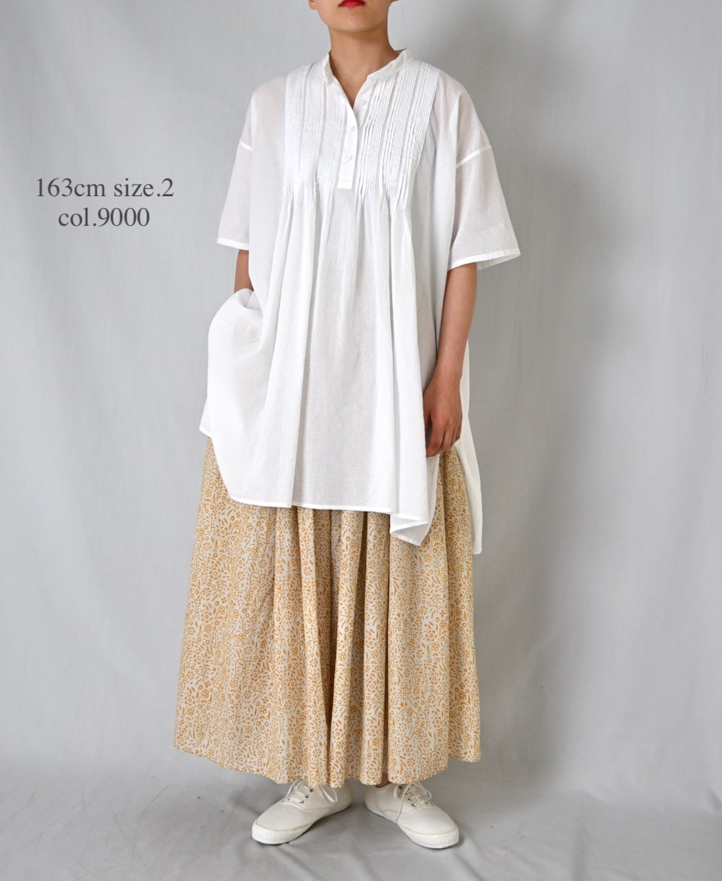 NSL26023 80s COTTON VOILE PLAIN BANDED COLLAR  S/SL PINTUCK SHIRT
