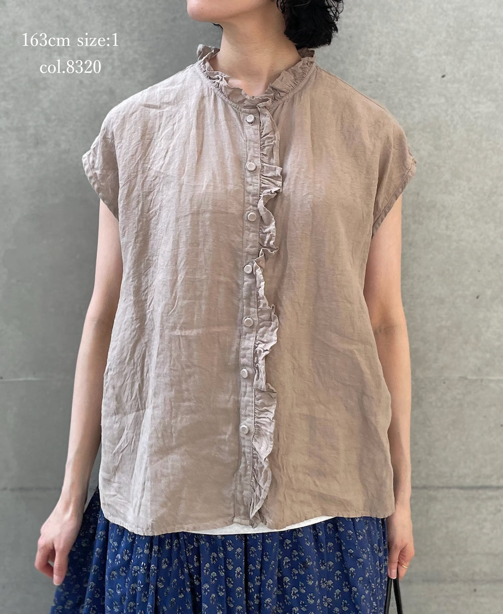 INMDS26001D 60s AUTOLOOM LINEN PLAIN OVERDYE FRENCH/SL FRILL COLLAR SHIRTS