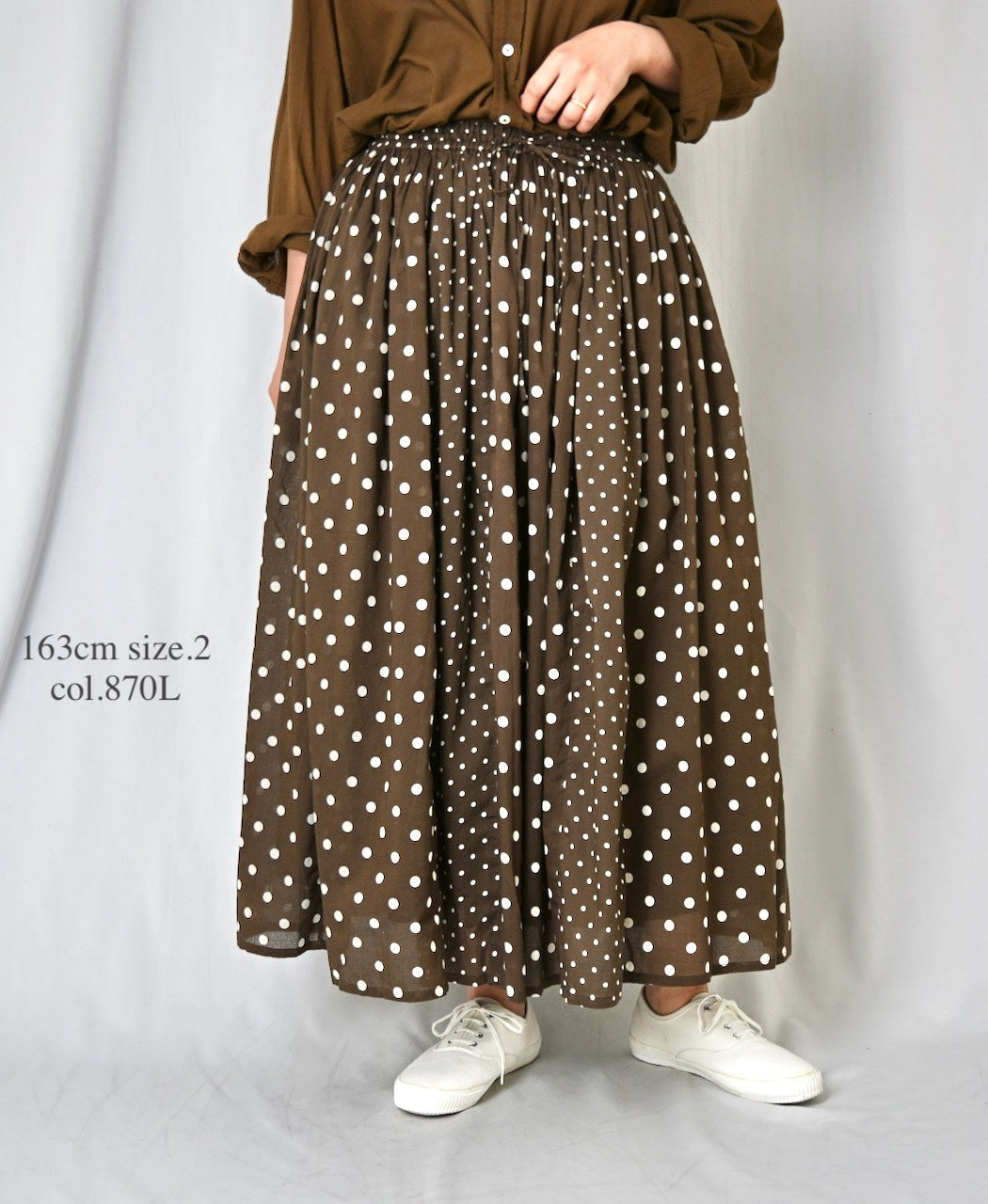 NSL26057 80s COTTON VOILE DOT PRINT PATCHWORK GATHERED SKIRT