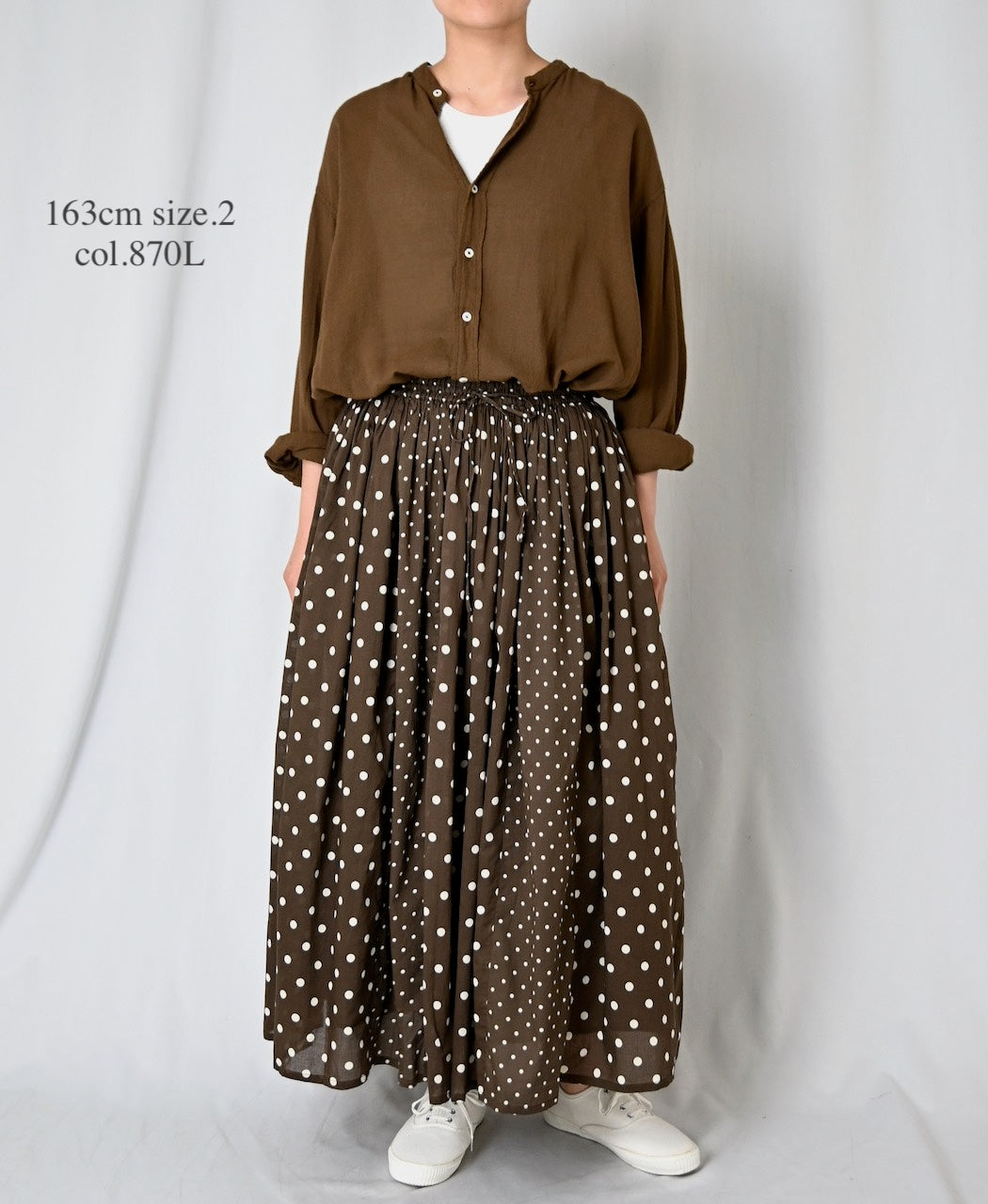 NSL26057 80s COTTON VOILE DOT PRINT PATCHWORK GATHERED SKIRT