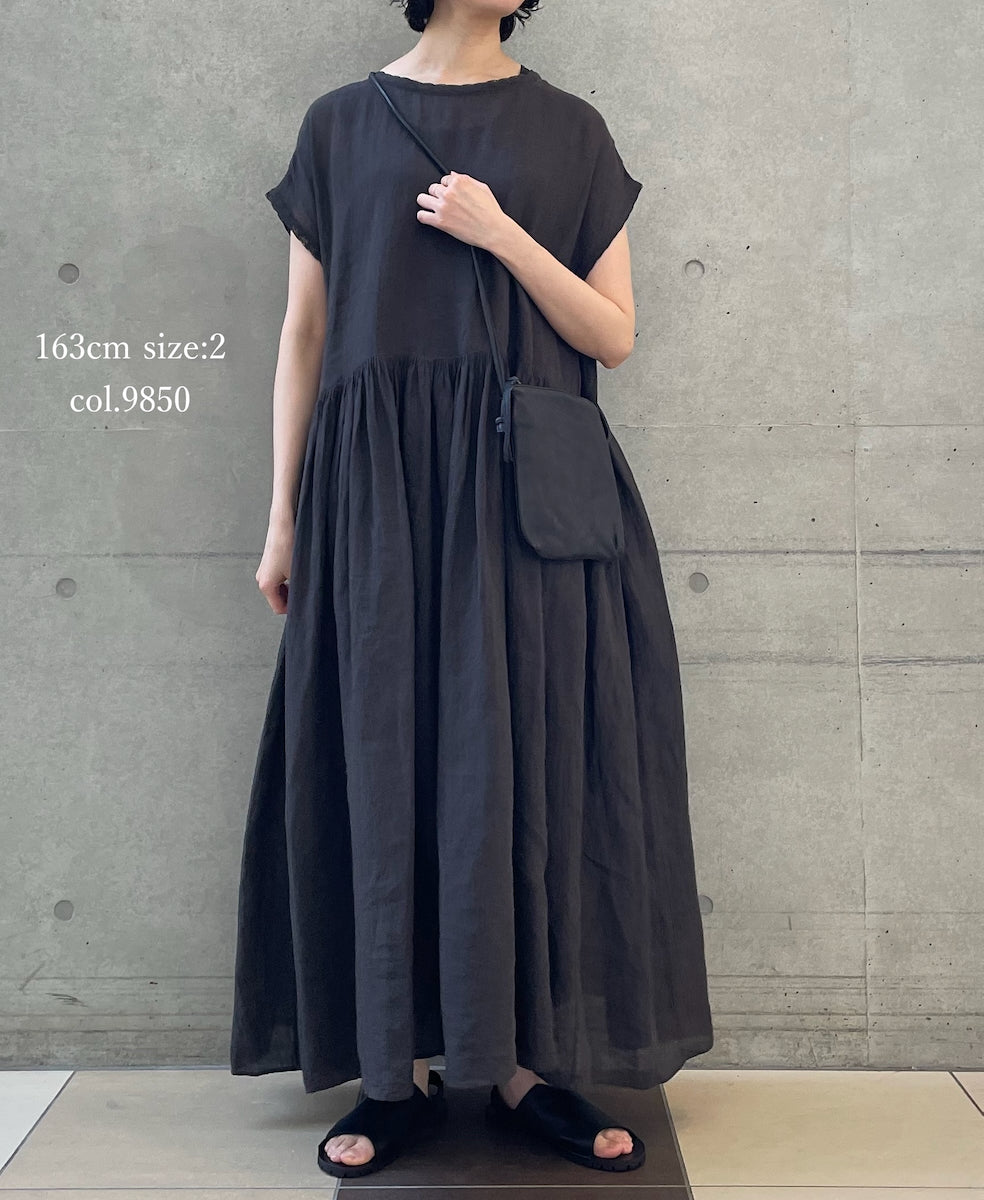 NMDS26272 80s POWER LOOM LINEN PLAIN BOAT-NECK LACE PULLOVER DRESS