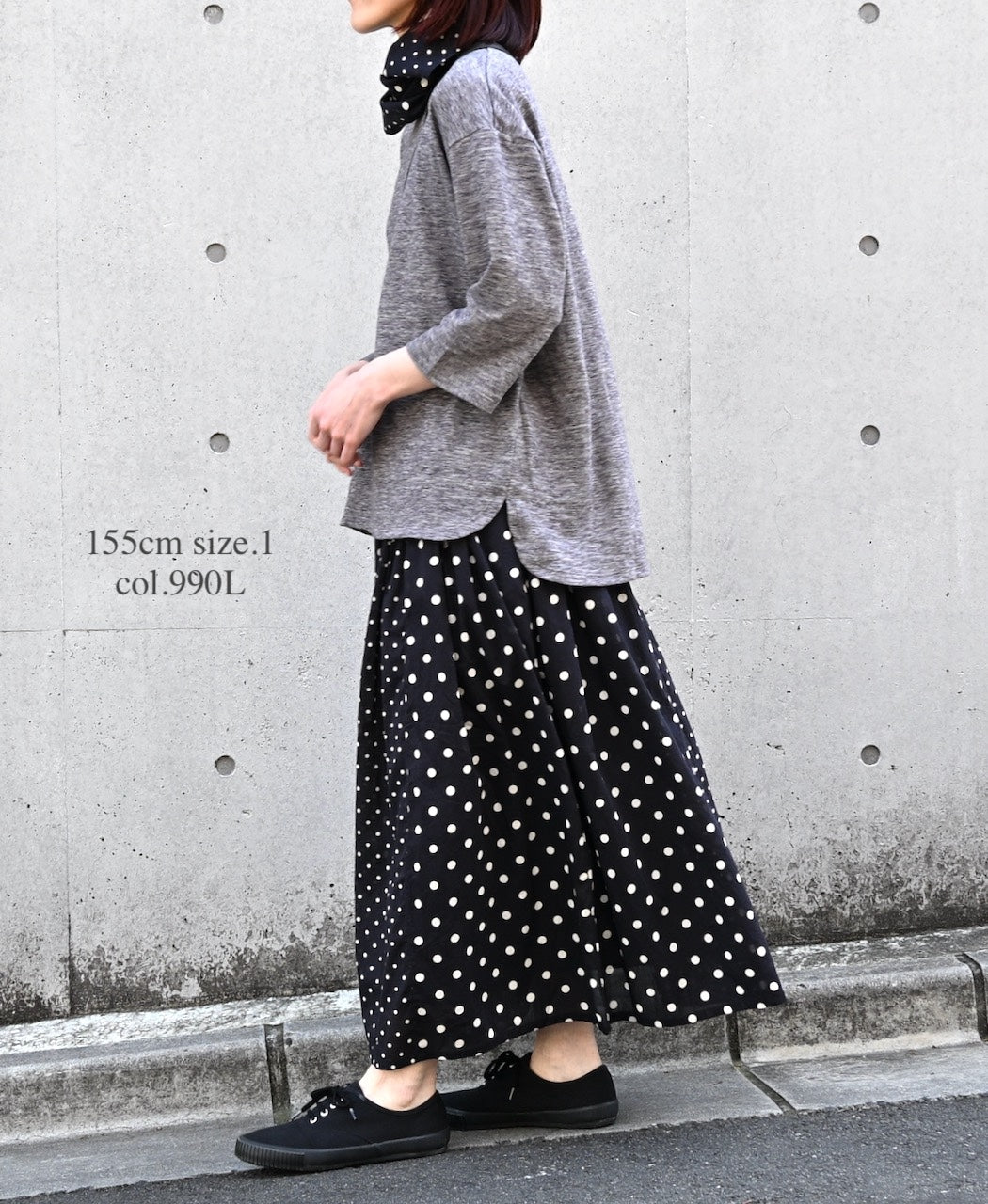 NSL26057 80s COTTON VOILE DOT PRINT PATCHWORK GATHERED SKIRT