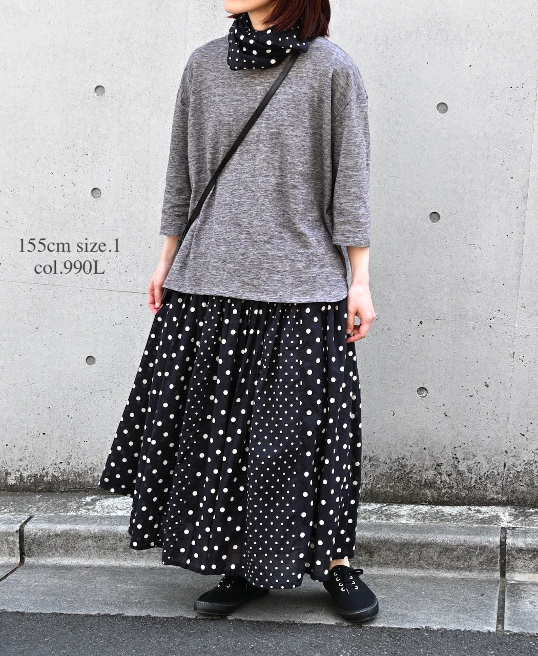 NSL26057 80s COTTON VOILE DOT PRINT PATCHWORK GATHERED SKIRT
