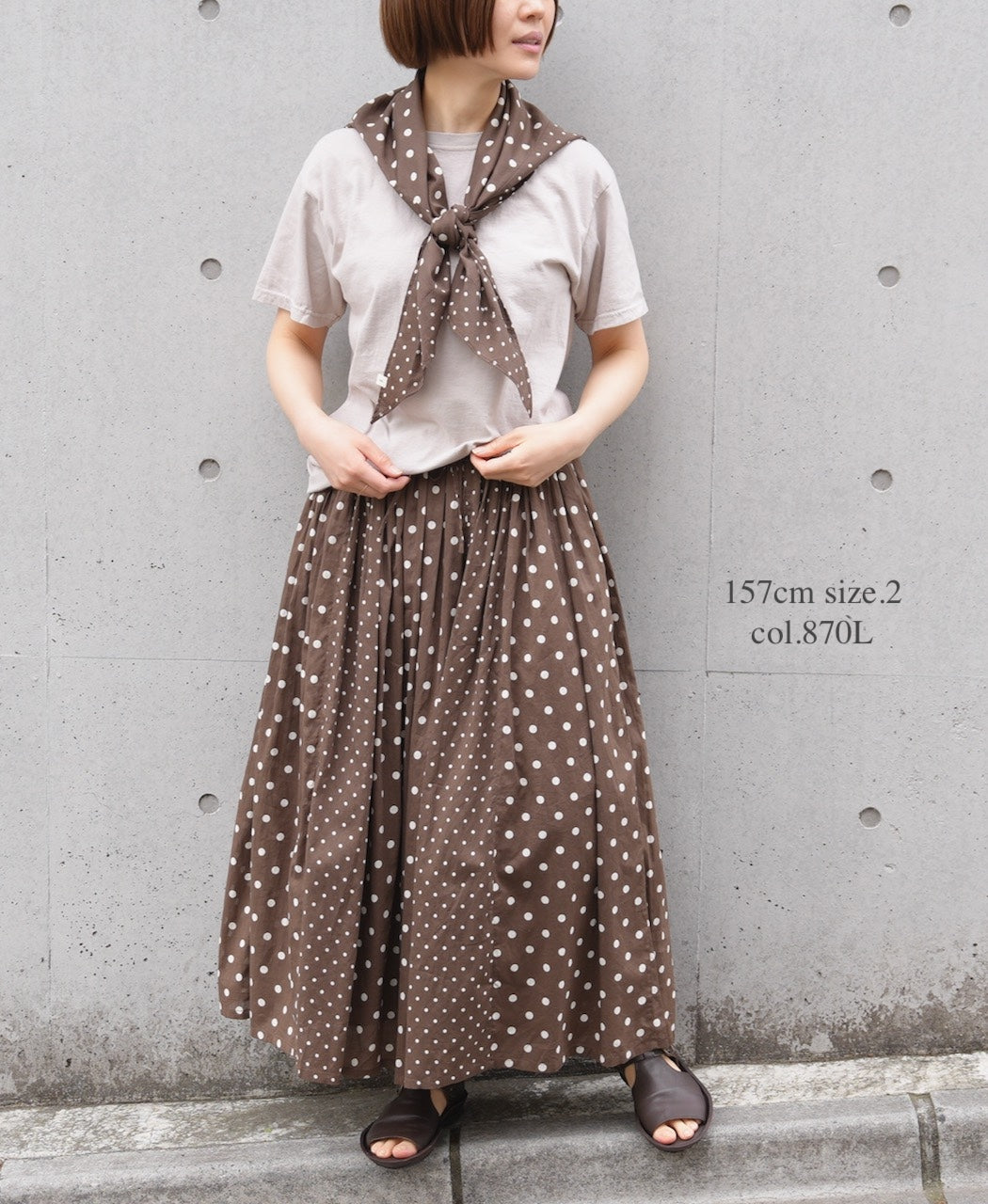 NSL26057 80s COTTON VOILE DOT PRINT PATCHWORK GATHERED SKIRT
