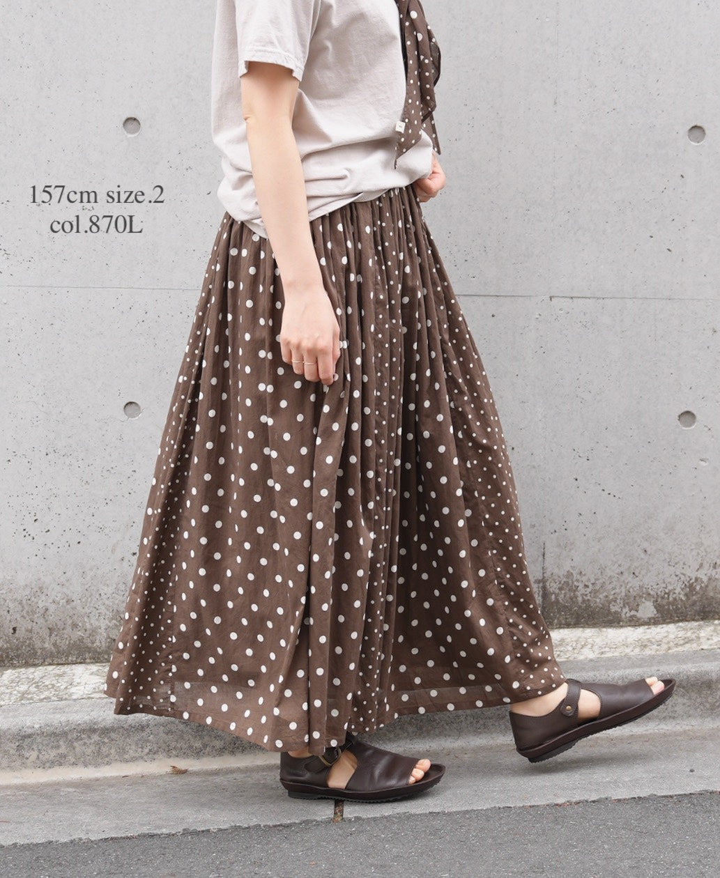 NSL26057 80s COTTON VOILE DOT PRINT PATCHWORK GATHERED SKIRT
