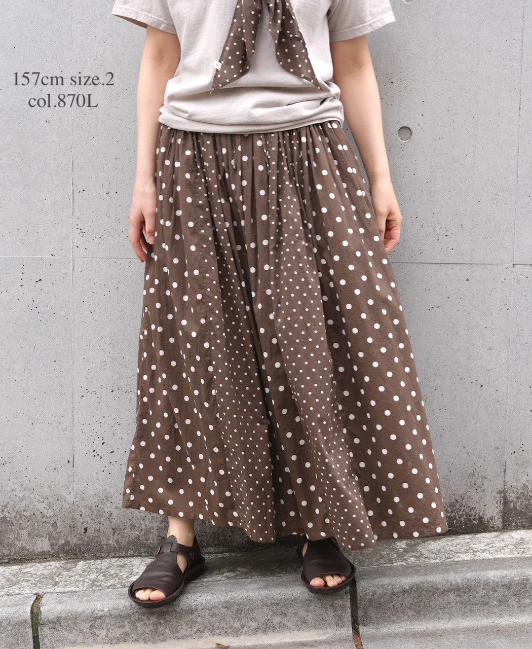 NSL26057 80s COTTON VOILE DOT PRINT PATCHWORK GATHERED SKIRT