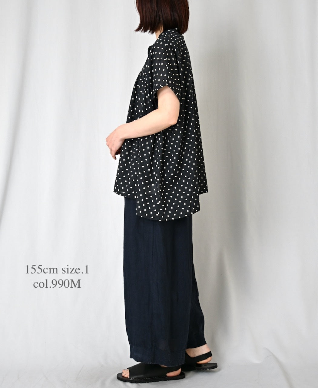 NSL26051 80s COTTON VOILE DOT PRINT BANDED COLLAR FRENCH/SL SHIRT