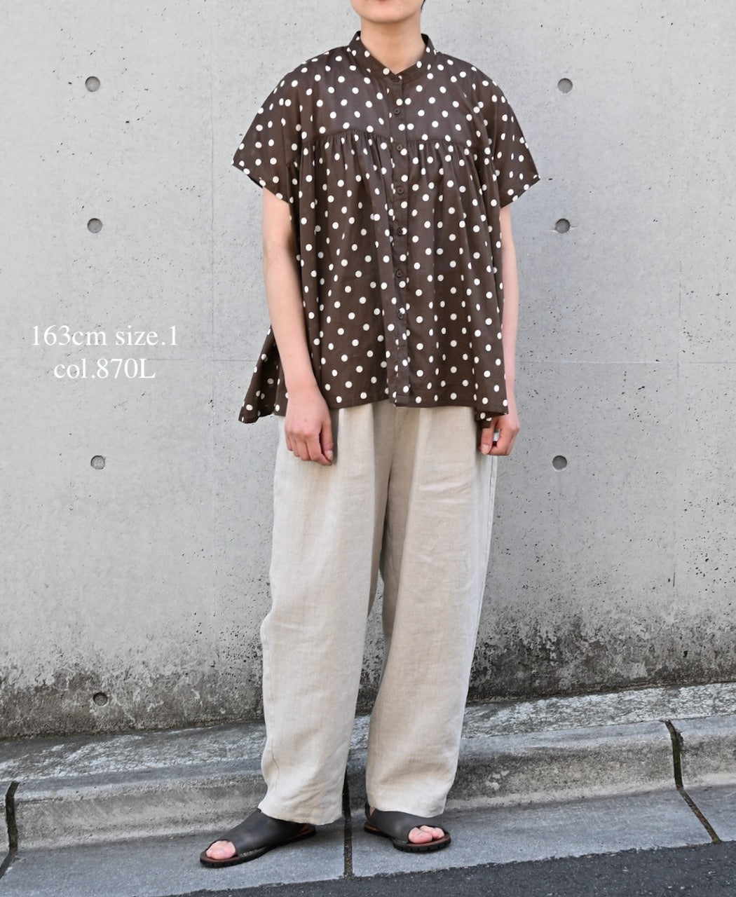 NSL26051 80s COTTON VOILE DOT PRINT BANDED COLLAR FRENCH/SL SHIRT