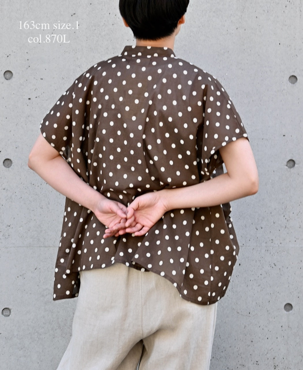 NSL26051 80s COTTON VOILE DOT PRINT BANDED COLLAR FRENCH/SL SHIRT