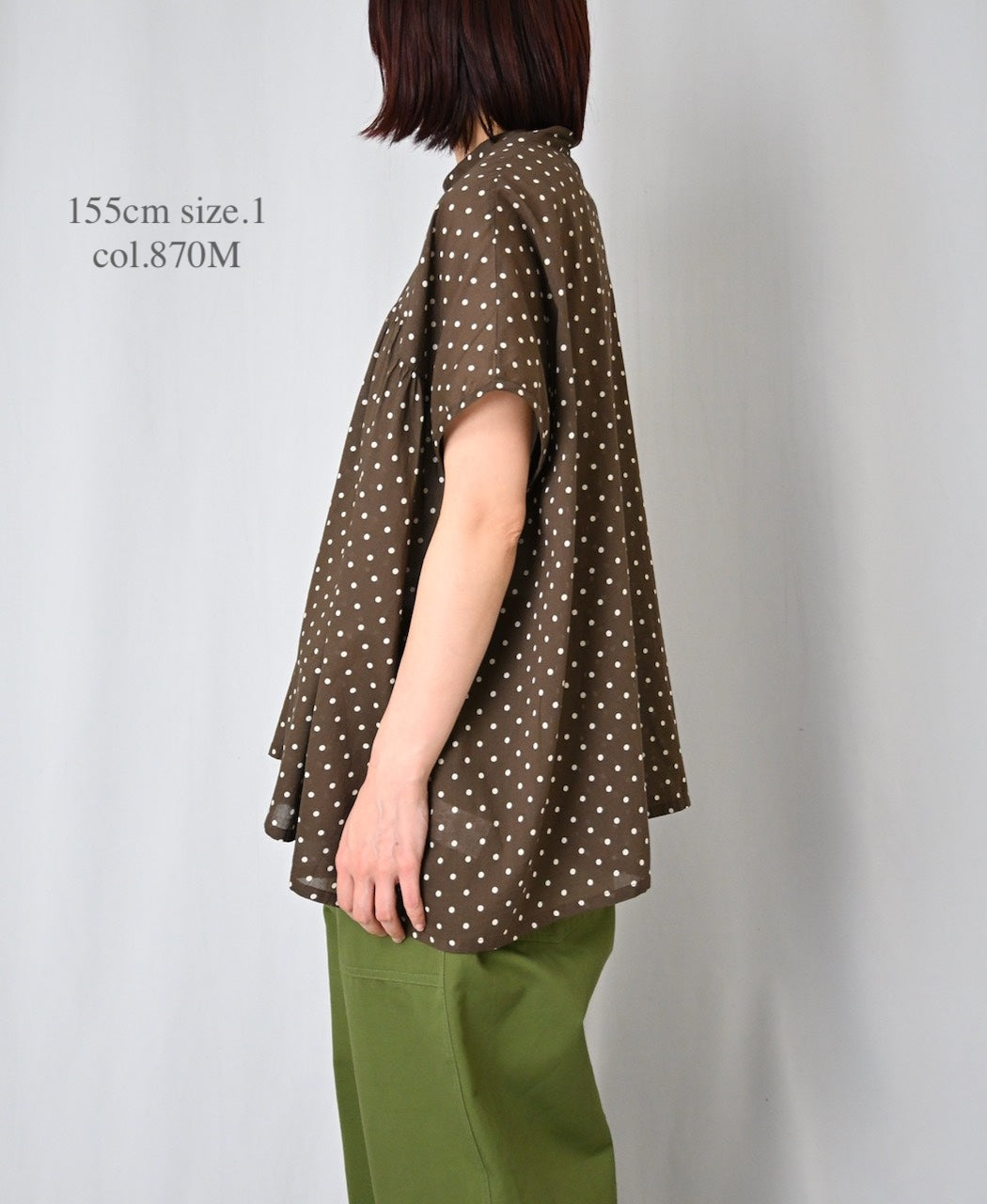 NSL26051 80s COTTON VOILE DOT PRINT BANDED COLLAR FRENCH/SL SHIRT