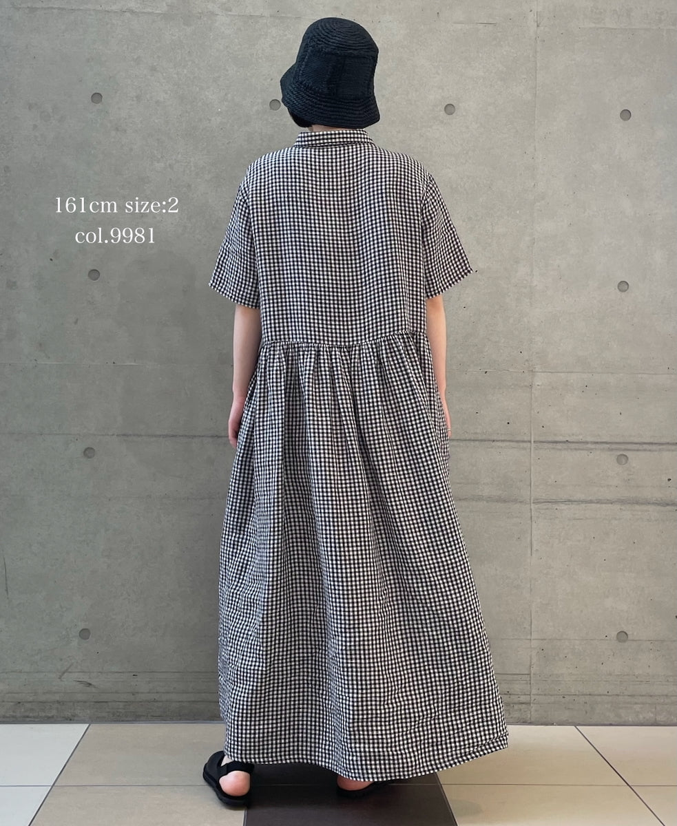 INSL26313 60s LINEN GINGHAM CHECK REGULAR COLLAR S/SL DRESS