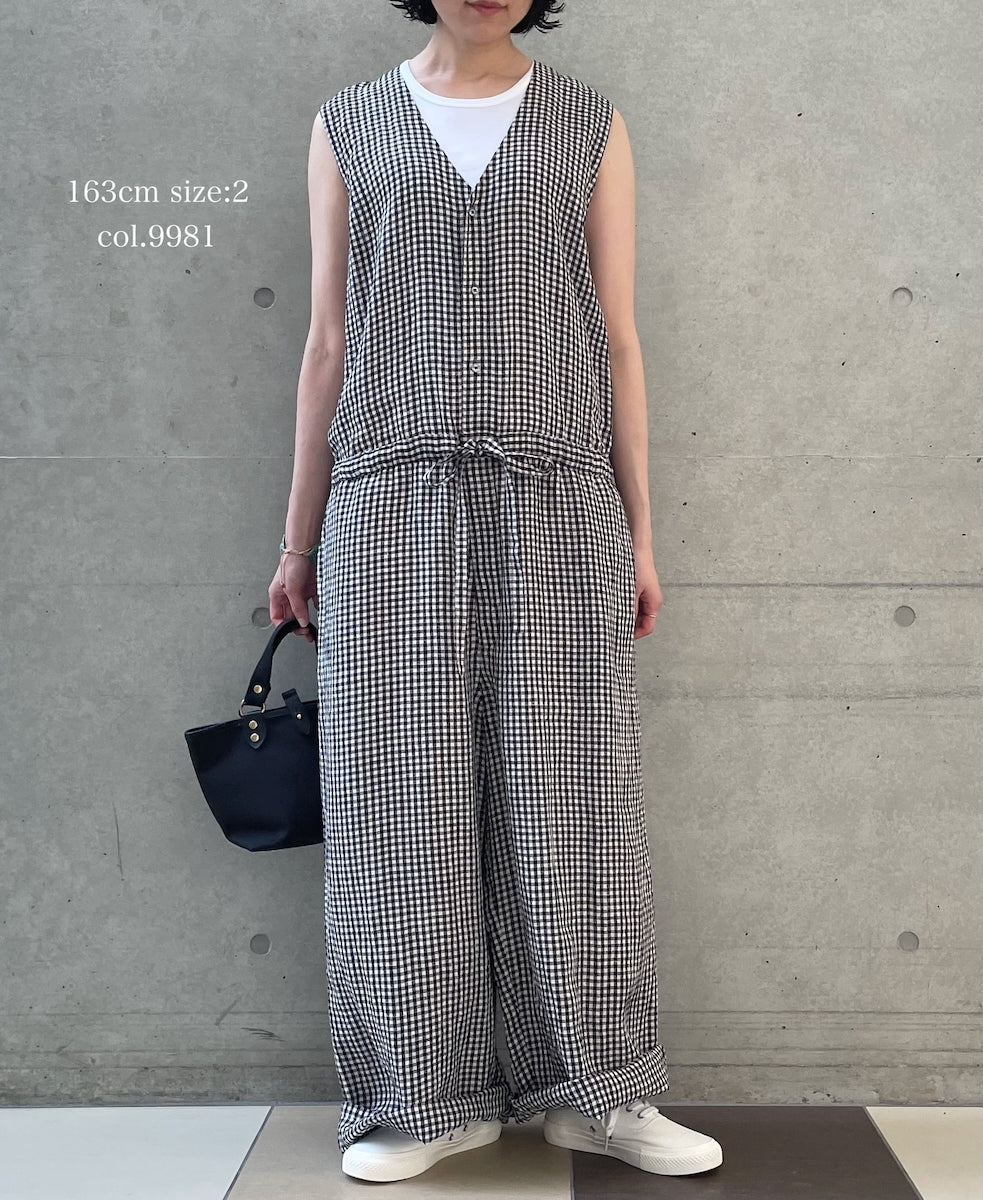 INSL26314 60s LINEN GINGHAM CHECK NO/SL OVERALLS