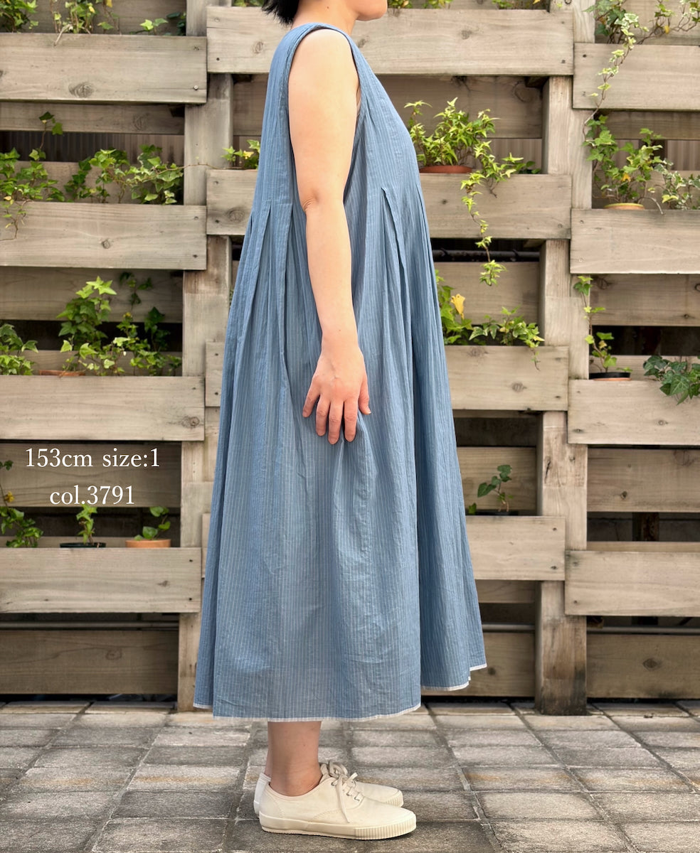 INMDS26063 HANDWOVEN COTTON STRIPE INVERTED PLEAT NO/SL PULLOVER DRESS
