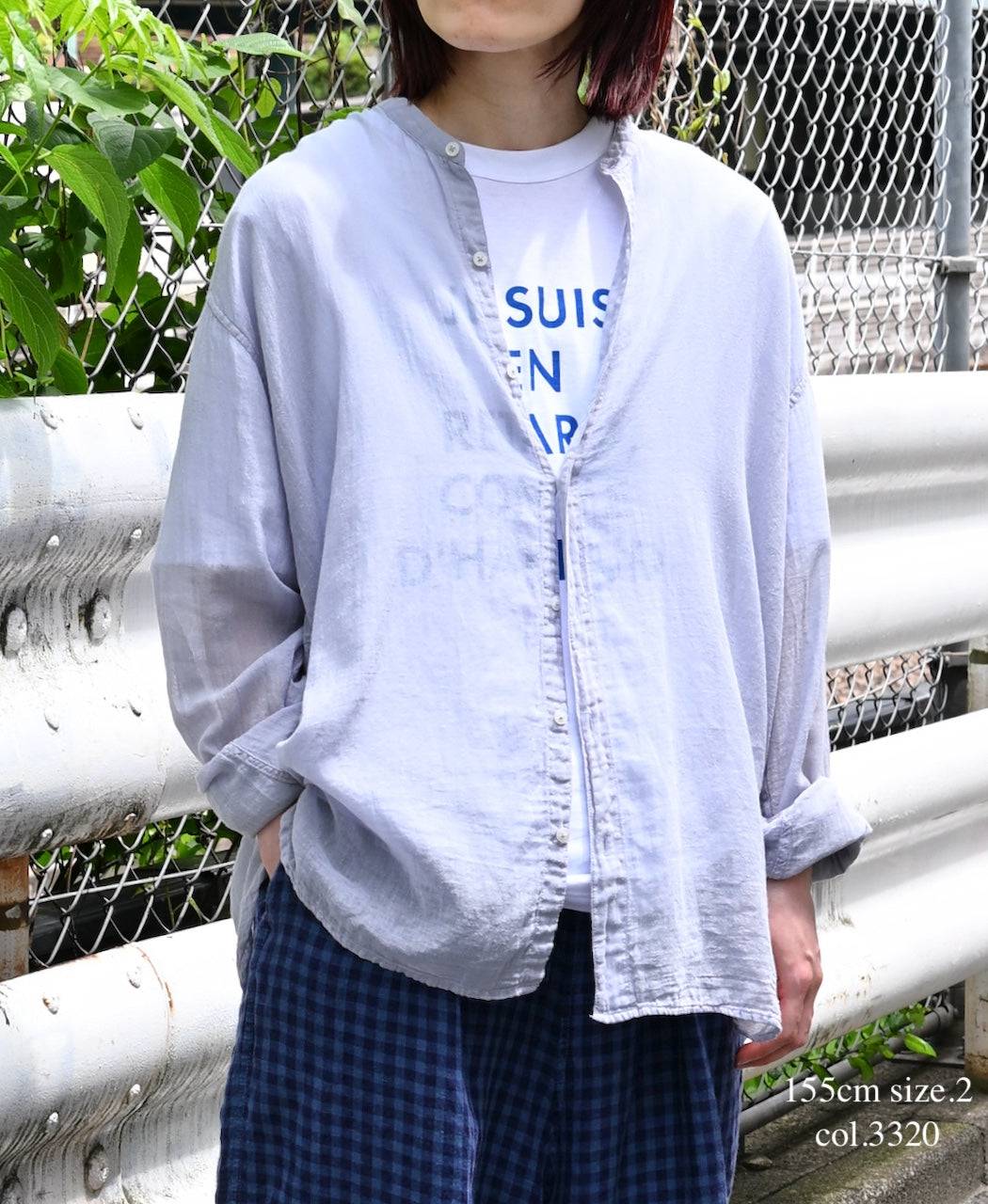 INAM2641GD 60s SINGLE GAUZE PLAIN OVERDYE UTILITY BANDED COLLAR SHIRT