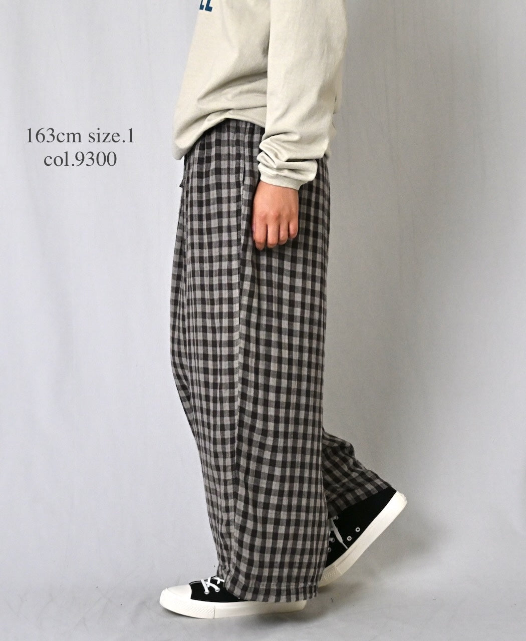 INAM2684DGD COTTON DOUBLE GAUZE CHECK OVERDYE GATHERED EASY PANTS WITH LINING