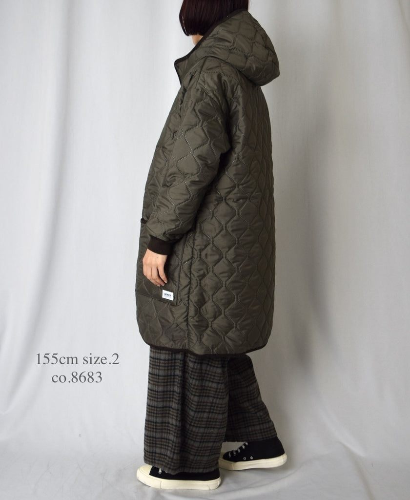 NAM2562PP PLAIN POLYESTER×PLAIN POLYESTER OVERSIZED MID-LENGTH HOODED COAT WITH RIBBED CUFF