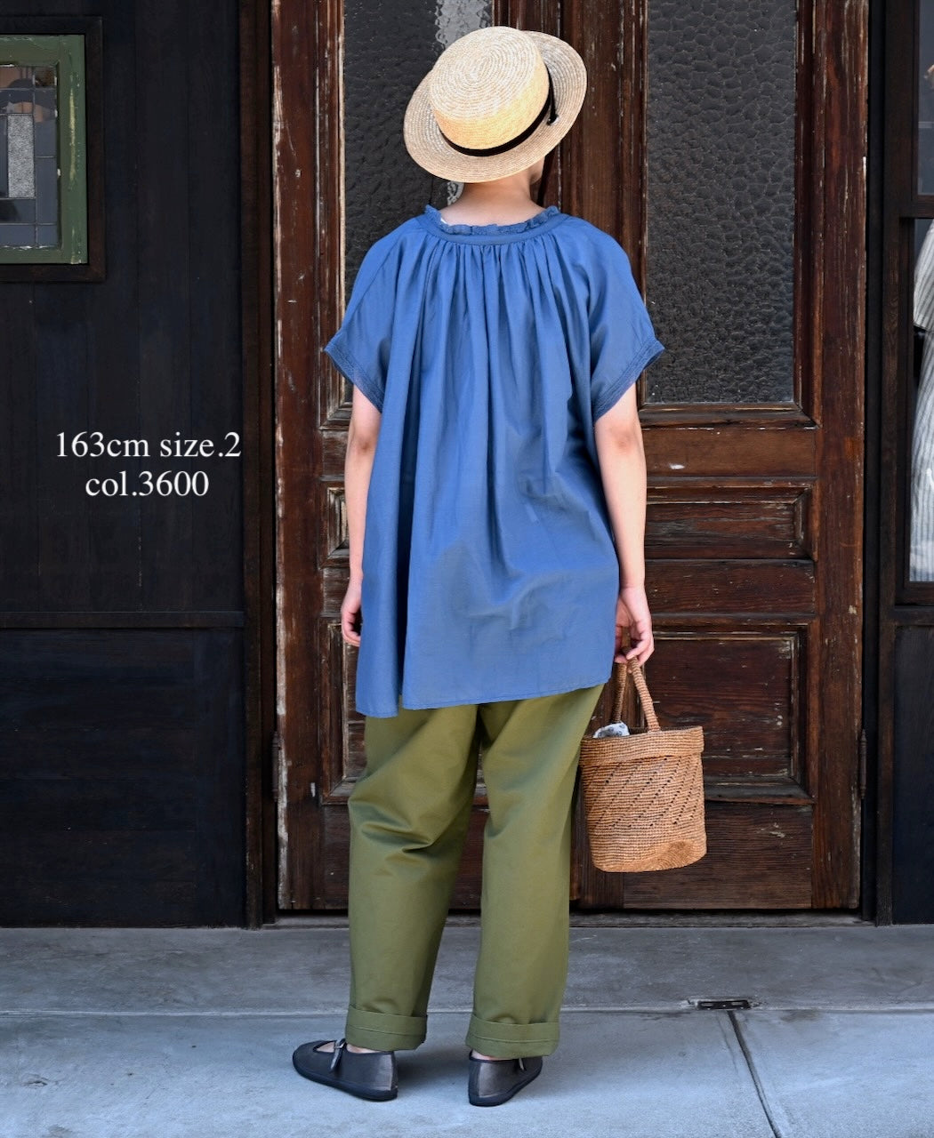 NSL26092 80s COTTON VOILE LACE LACE&STRING COLLAR GATHERED SHIRT