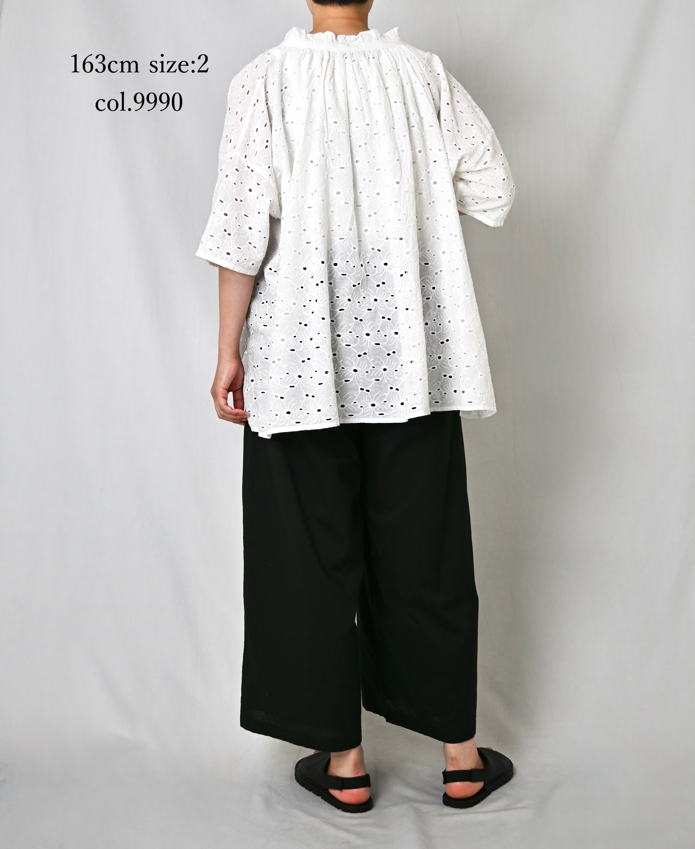 NSL26008 60s CAMBRIC PLAIN WIDE EASY PANTS