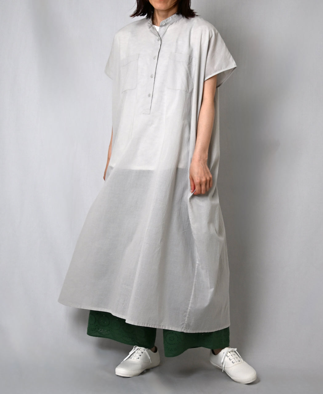 NSL26007 60s CAMBRIC PLAIN BANDED COLLAR FRENCH/SL DRESS