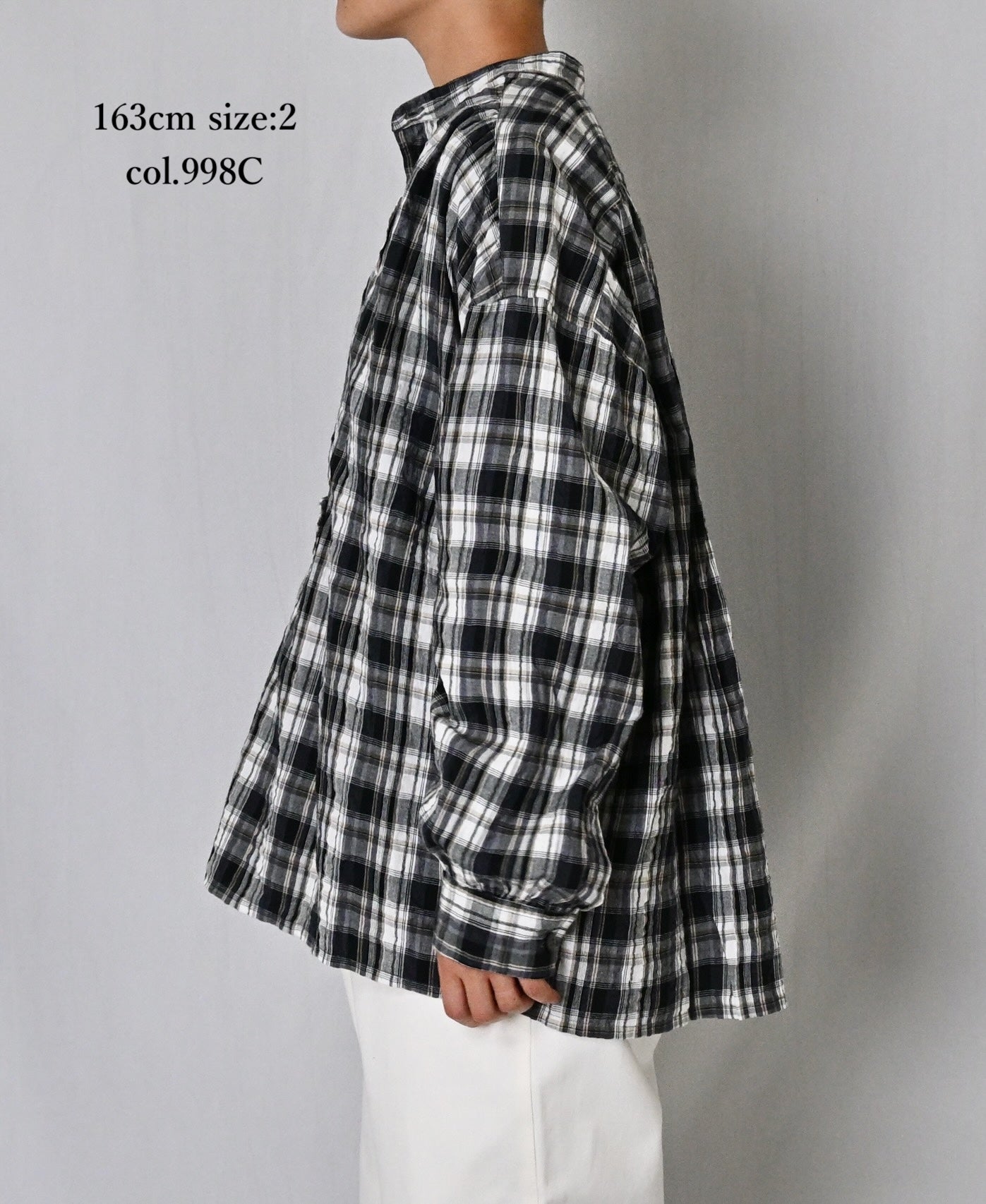 INAM2672 YARN DYED COTTON CHECK WORK GATHER SHIRT