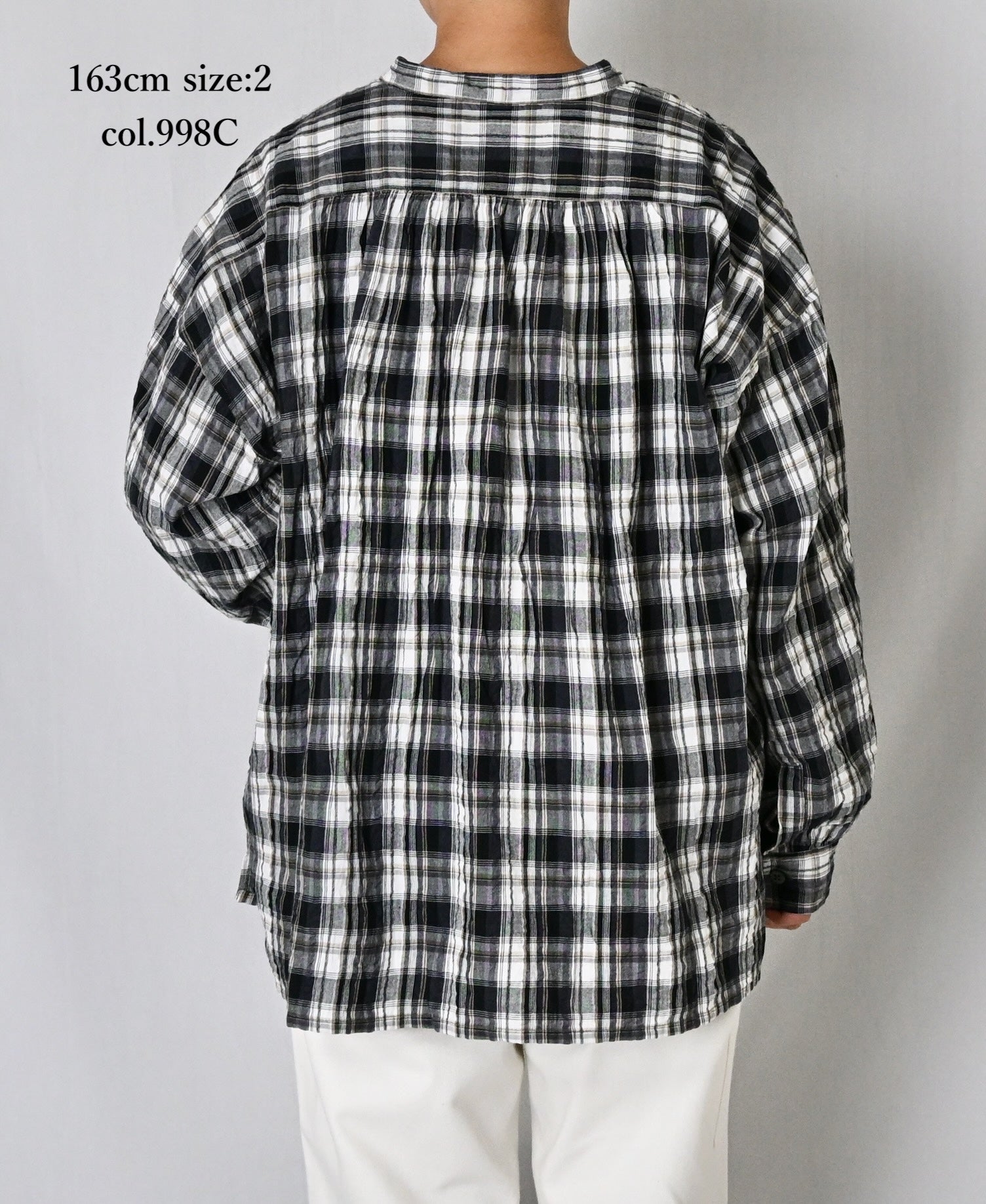 INAM2672 YARN DYED COTTON CHECK WORK GATHER SHIRT