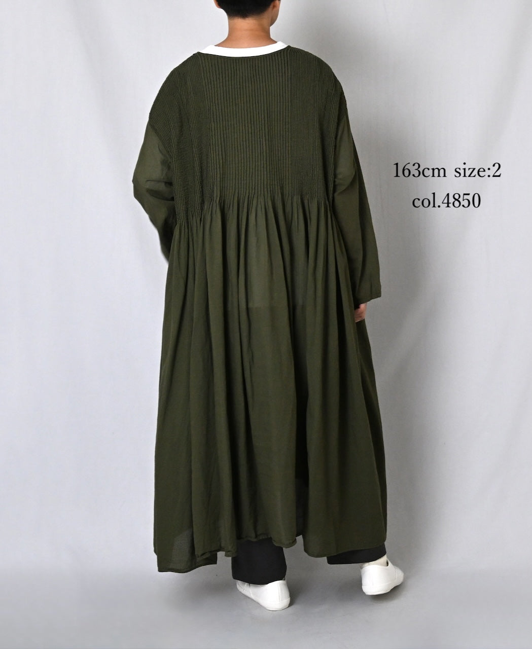 NMDS26604D ORGANIC MICRO CHK&VOILE PLAIN PATCHWORK OVERDYE CREW-NECK BUTTON SHIRT MAXI DRESS WITH PINTUCK