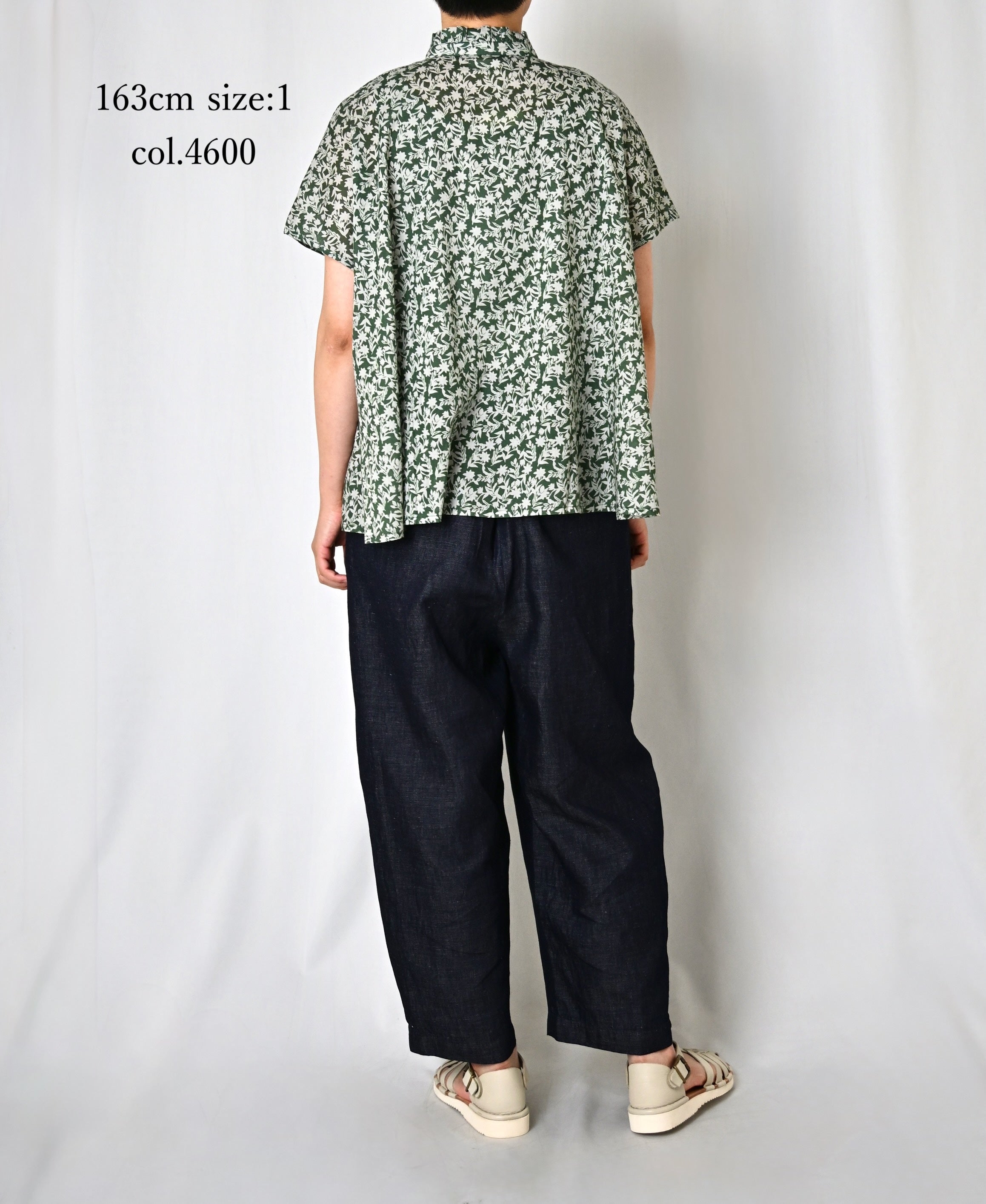 NSL26071 80s VOILE TWO TONE FLOWER PRINT FRILL COLLAR FRENCH/SL SHIRT