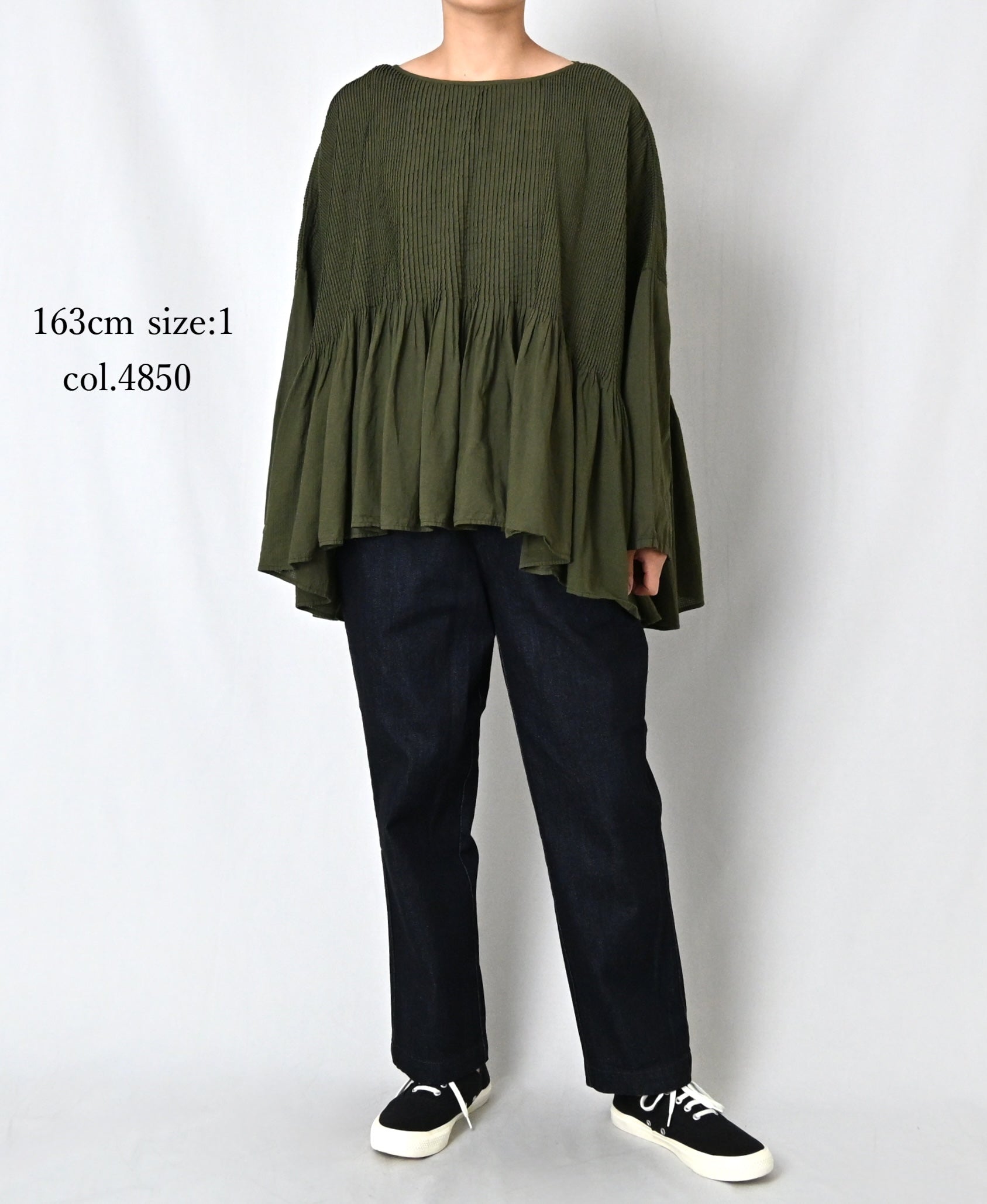 NMDS26601D ORGANIC MICRO CHK&VOILE PLAIN PATCHWORK OVERDYE MINI PINTUCK PULLOVER