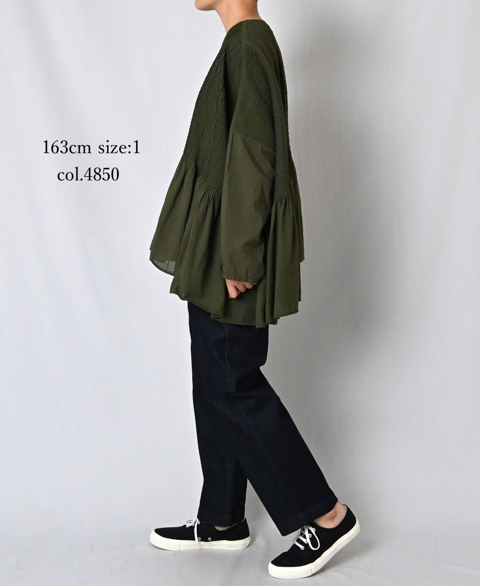 NMDS26601D ORGANIC MICRO CHK&VOILE PLAIN PATCHWORK OVERDYE MINI PINTUCK PULLOVER