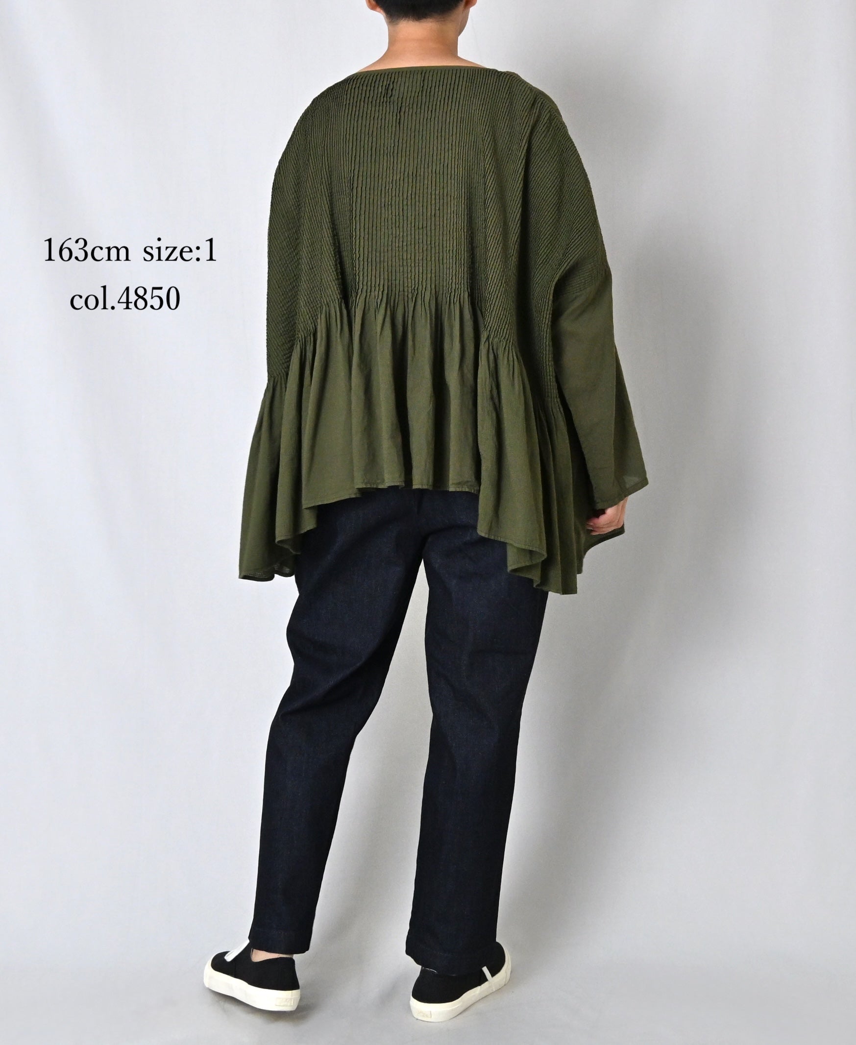 NMDS26601D ORGANIC MICRO CHK&VOILE PLAIN PATCHWORK OVERDYE MINI PINTUCK PULLOVER