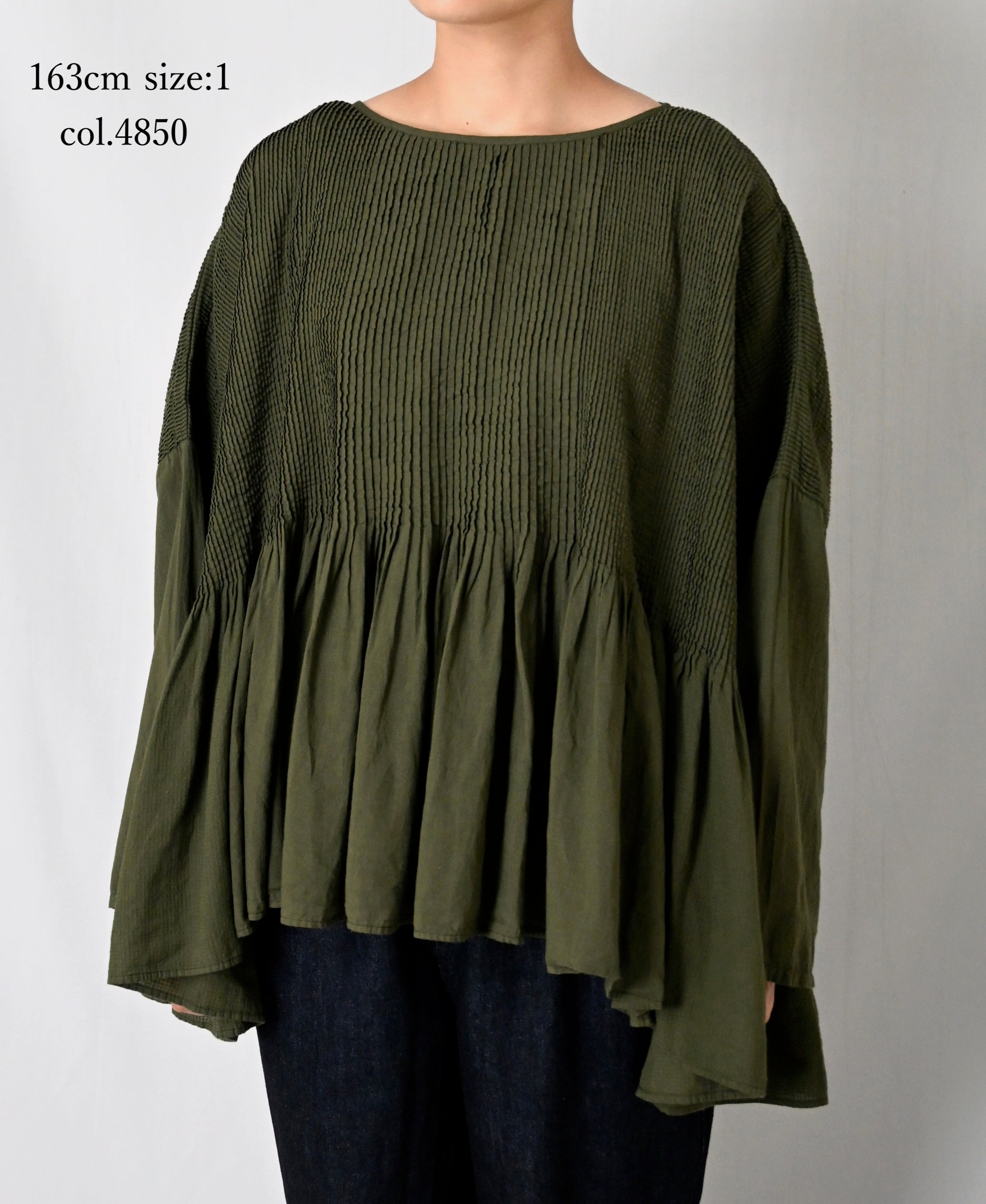 NMDS26601D ORGANIC MICRO CHK&VOILE PLAIN PATCHWORK OVERDYE MINI PINTUCK PULLOVER