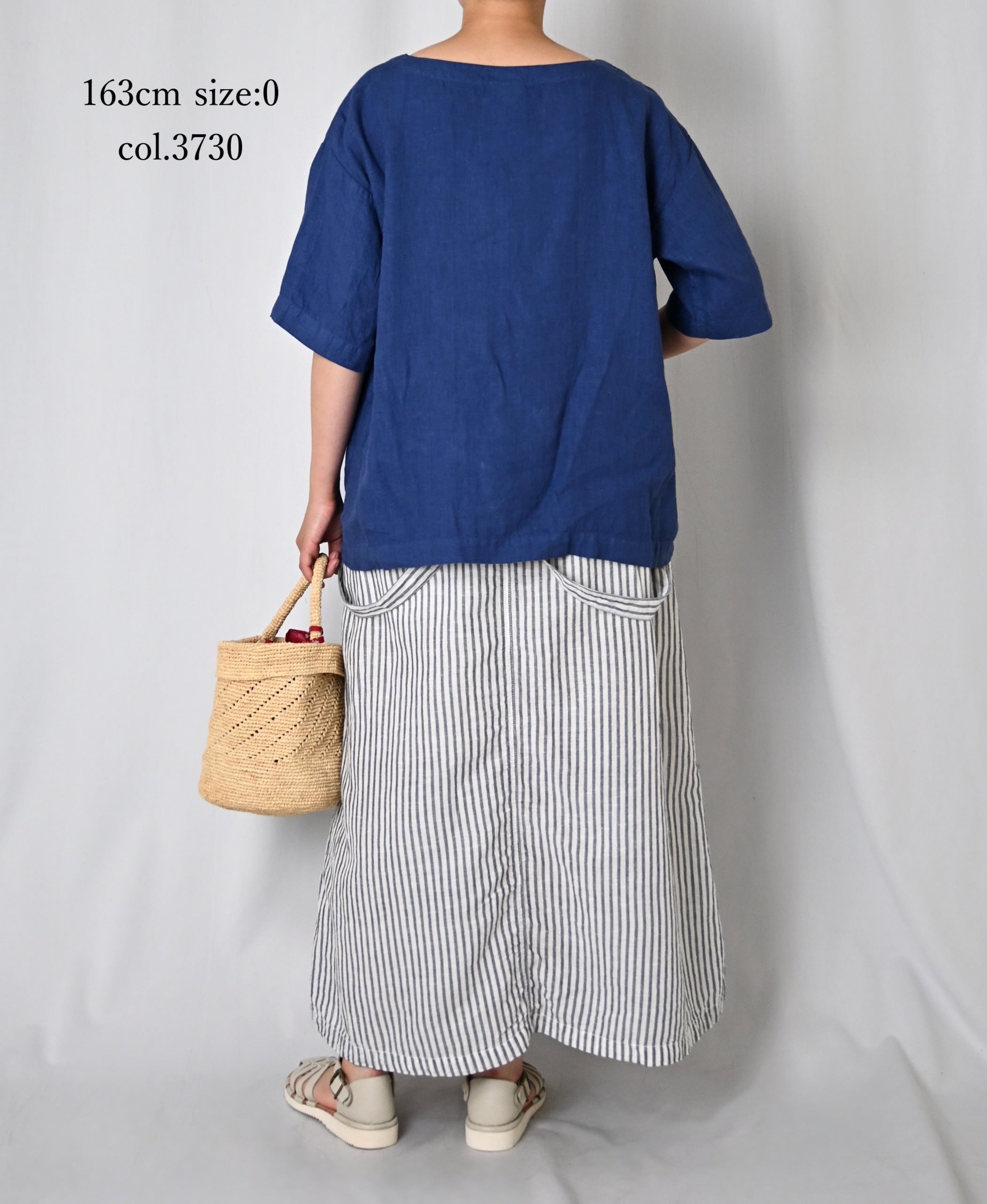 NAM1631LP LINEN PLAIN OVERDYE BOAT NECK S/SL SHIRT