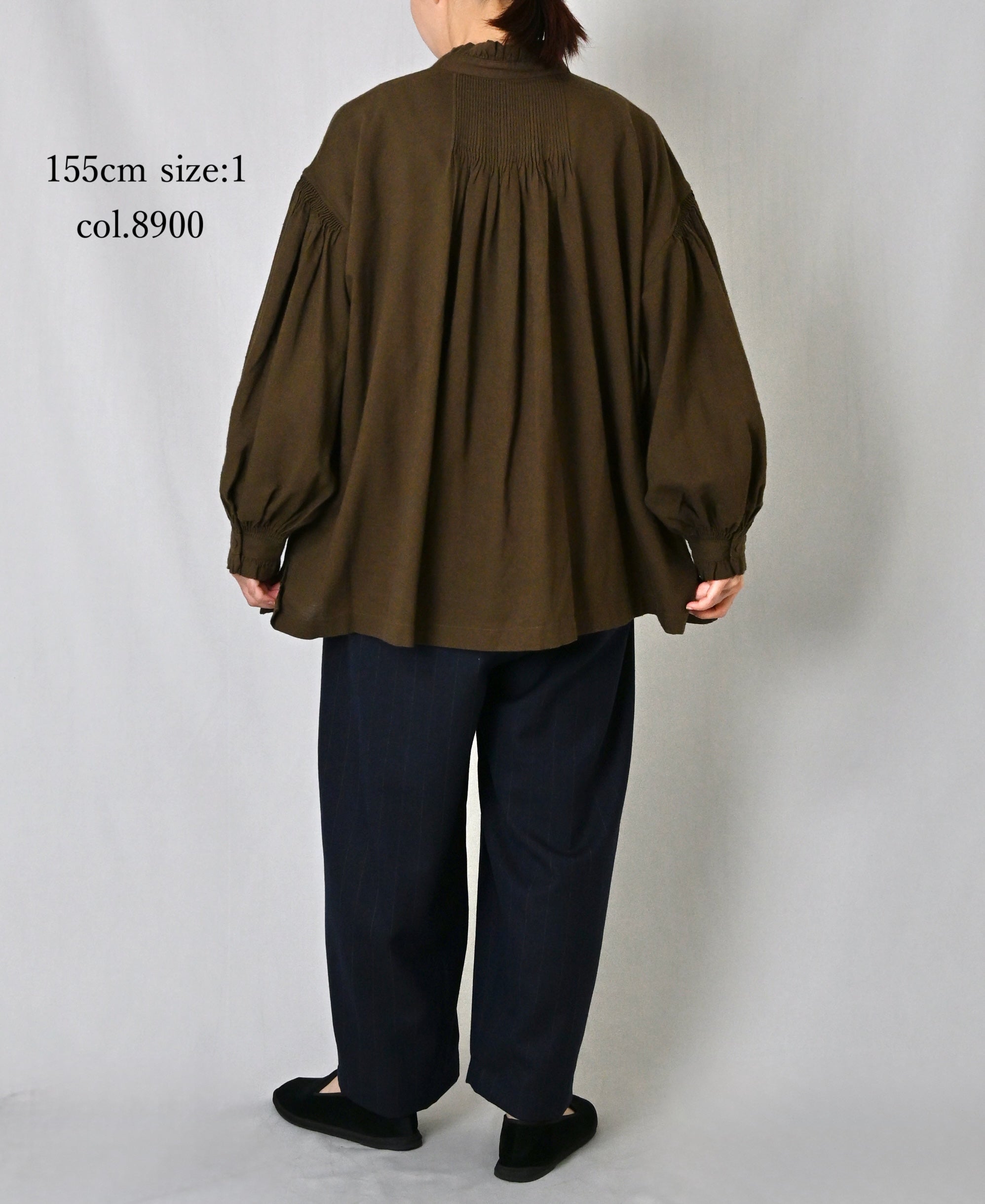 INMDS26702 TWILL COTTON KHADI PLAIN FRILL COLLAR SHIRTS WITH MINI PINTUCK