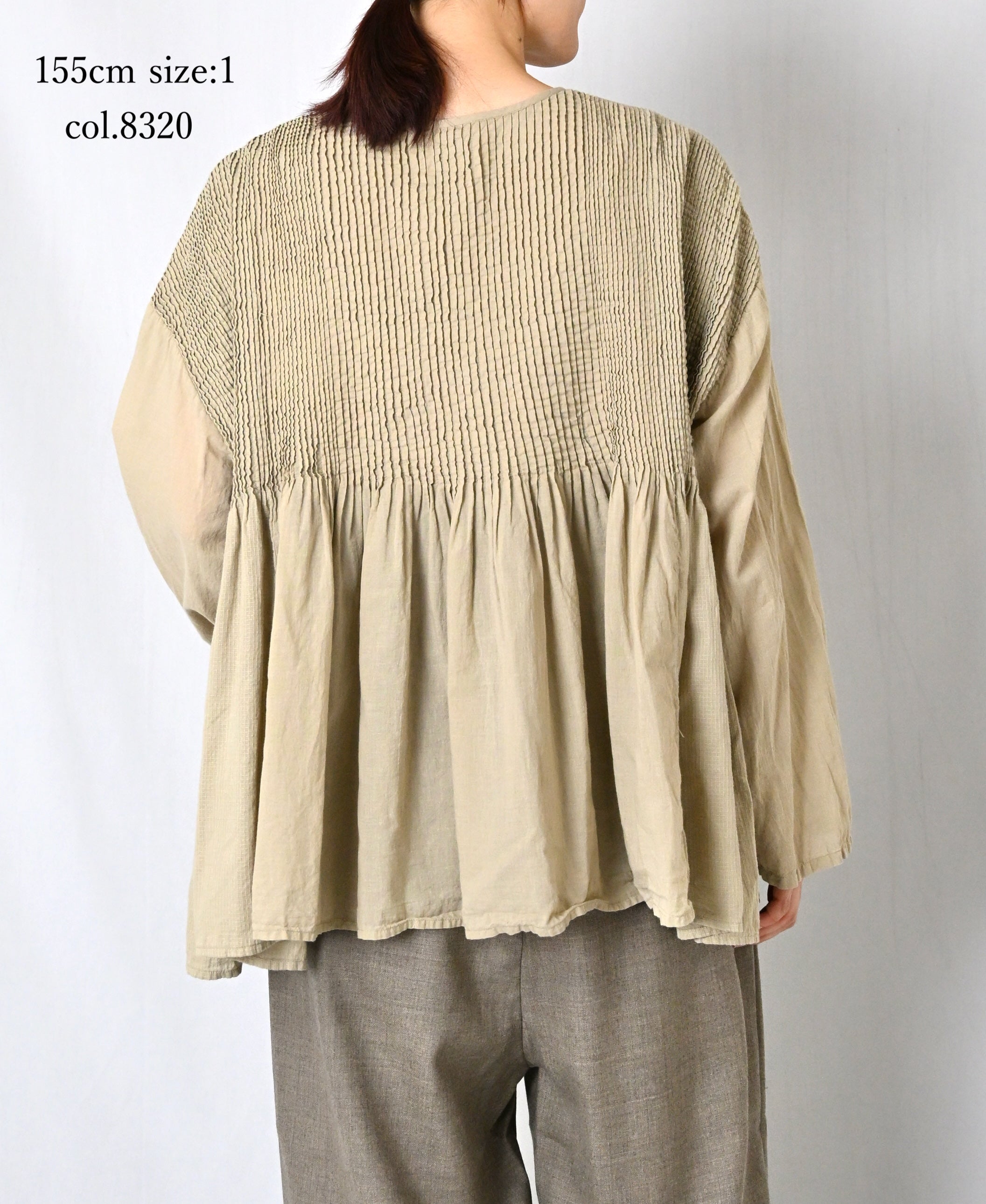 NMDS26603D ORGANIC MICRO CHK&VOILE PLAIN PATCHWORK OVERDYE CREW-NECK BUTTON SHIRT WITH PINTUCK