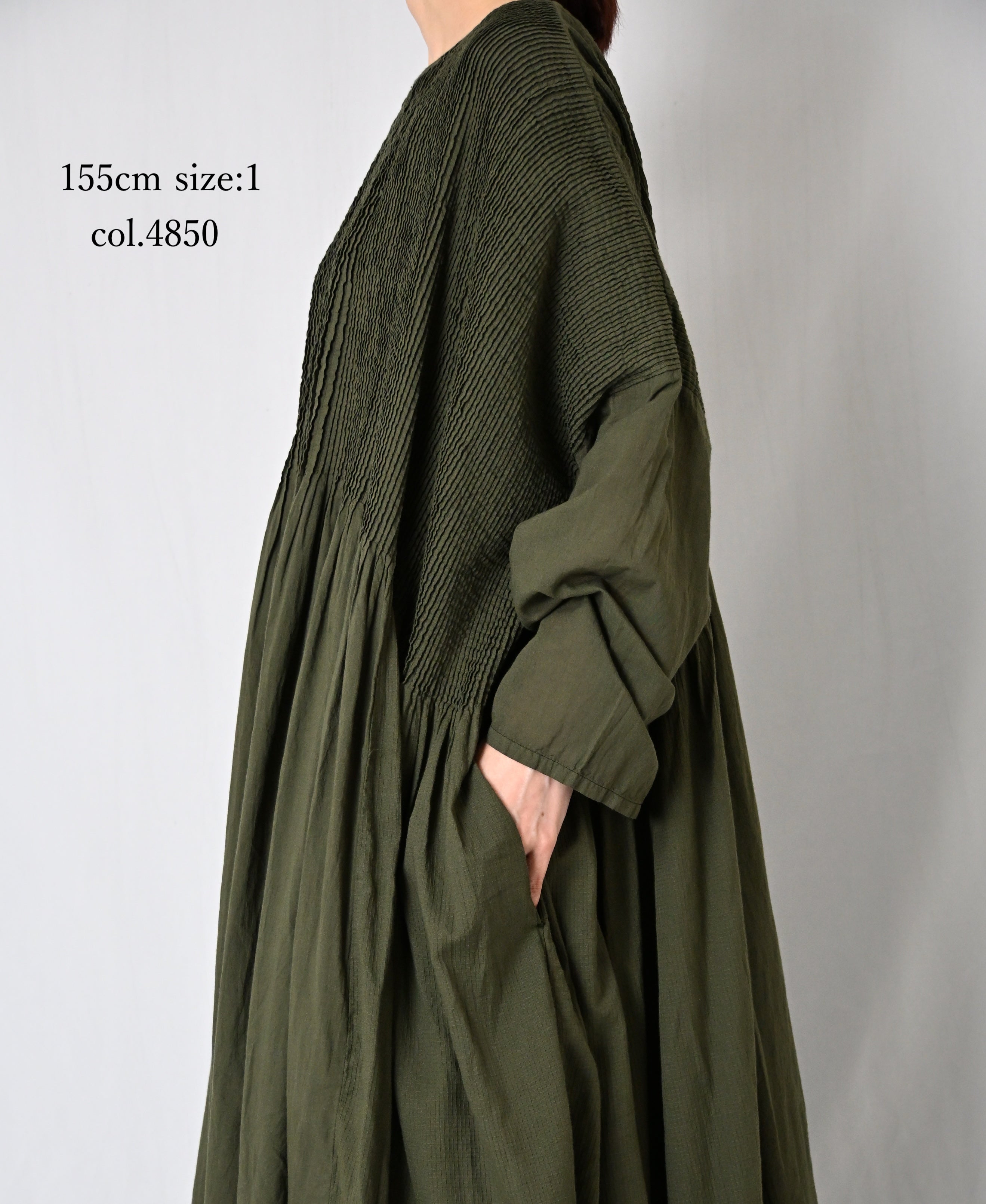 NMDS26602D ORGANIC MICRO CHK&VOILE PLAIN PATCHWORK OVERDYE PINTUCK PULLOVER DRESS