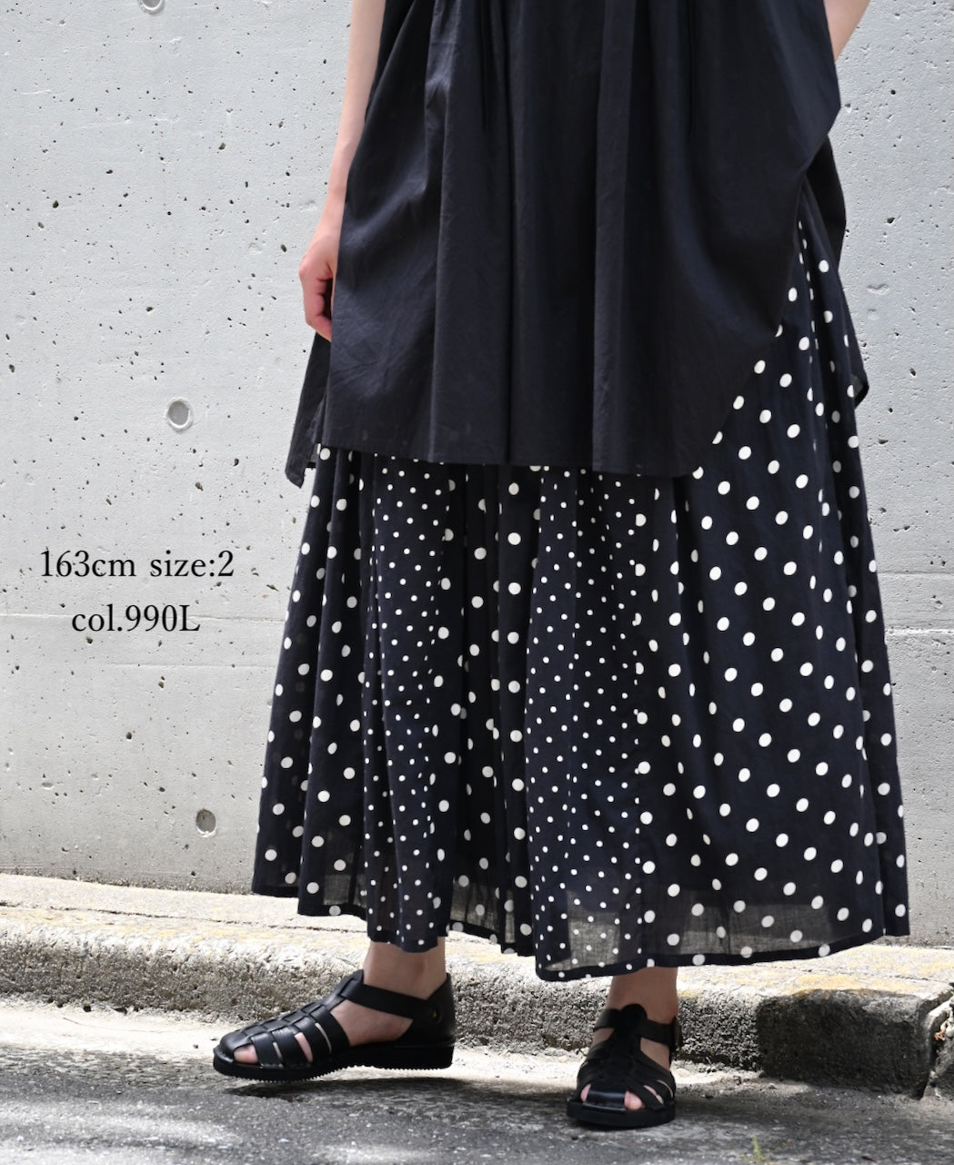 NSL26057 80s COTTON VOILE DOT PRINT PATCHWORK GATHERED SKIRT