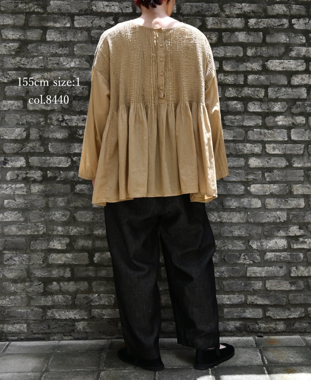 NMDS26511D 80s ORGANIC VOILE STRIPE (OVERDYE) CREW-NECK 3/4 SL SHIRT WITH MINI PINTUCK
