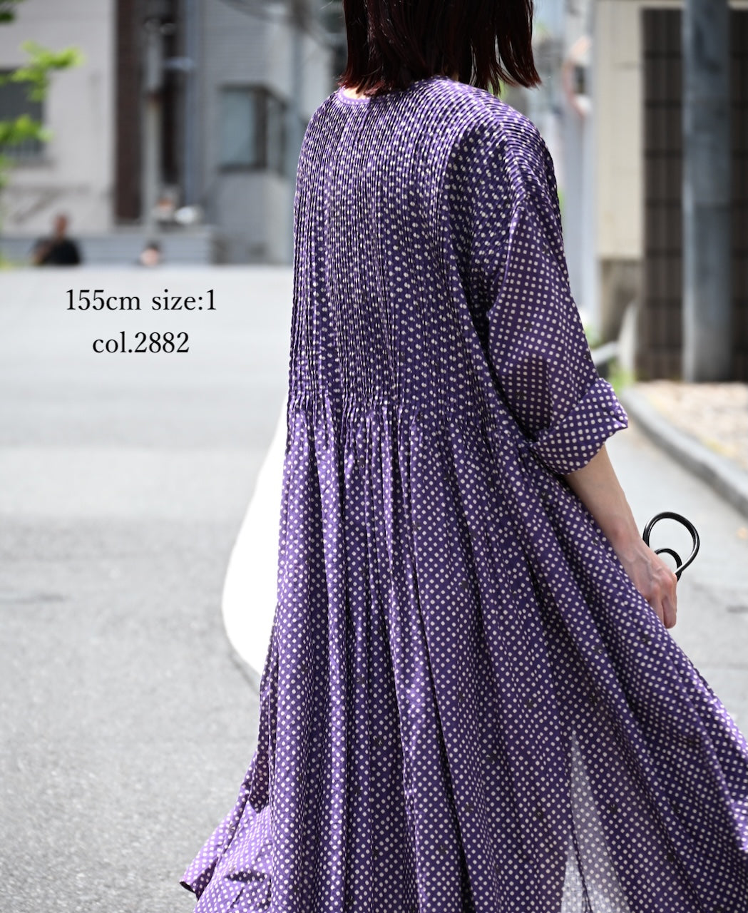 INMDS26084 80s VOILE SQUARE BLOCK PRINT CREW NECK BUTTON SHIRTS DRESS WITH MINI PINTUCK