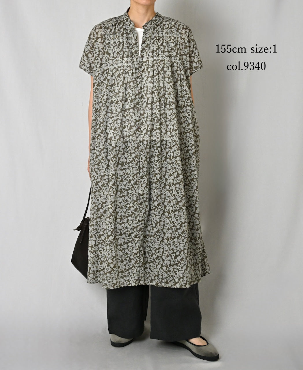 NSL26073 80s VOILE TWO TONE FLOWER PRINT BANDED COLLAR FRENCH/SL PINTUCK DRESS