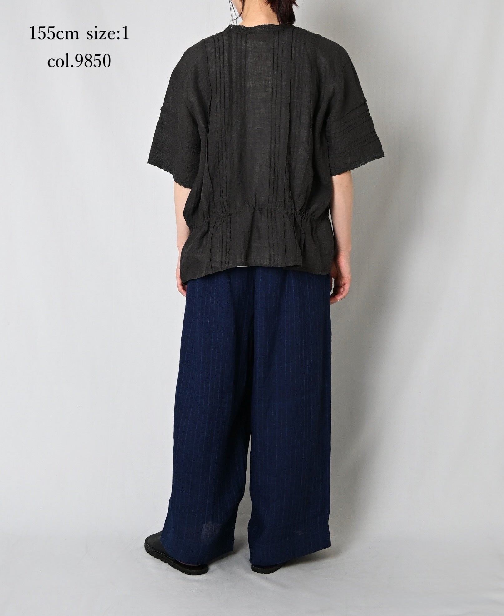NMDS26271 80s POWER LOOM LINEN PLAIN LACE PINTUCK HALF/SLEEVE 2WAY SHIRT