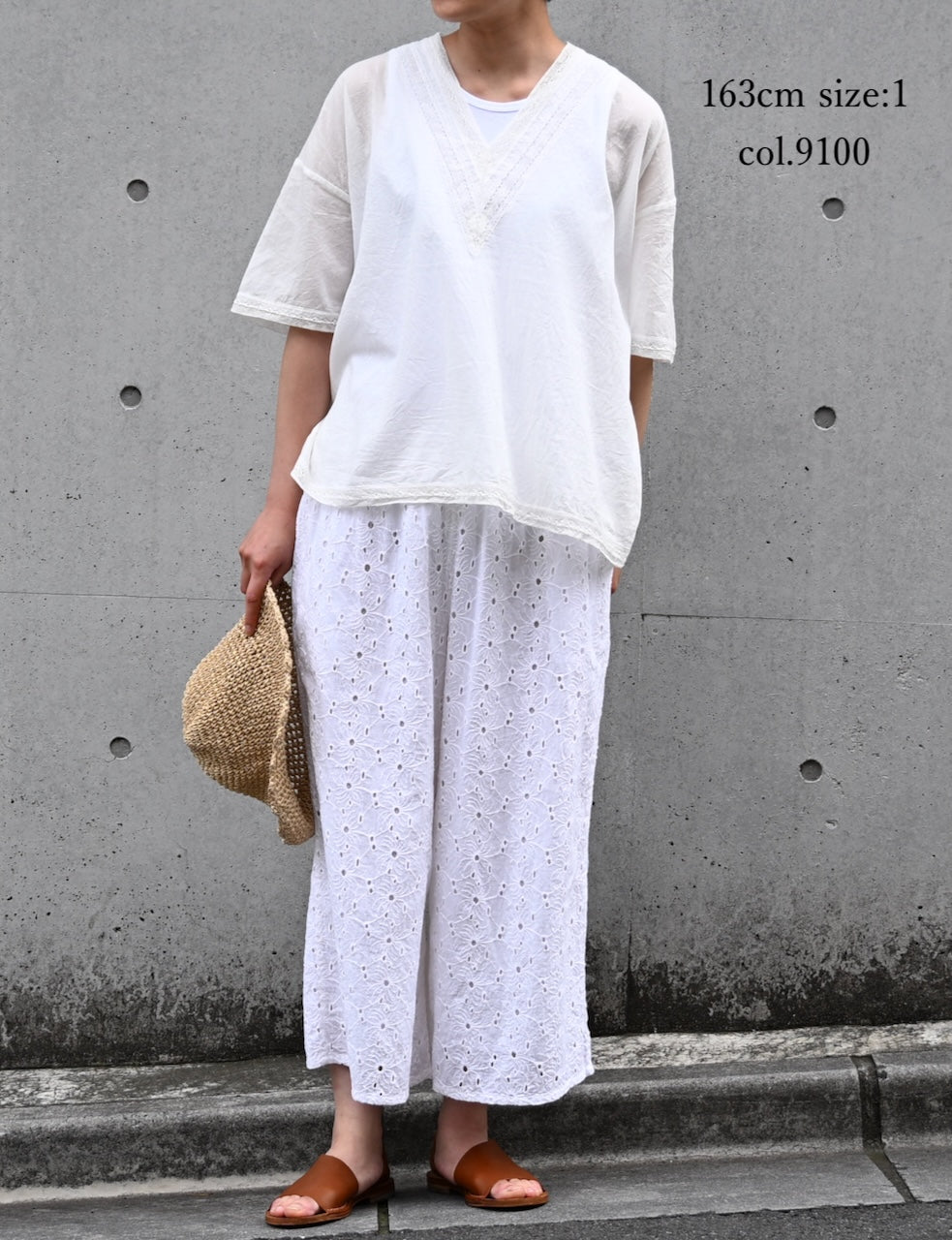 NSL24032 80s COTTON VOILE LACE V-NECK LACE S/SL PULLOVER