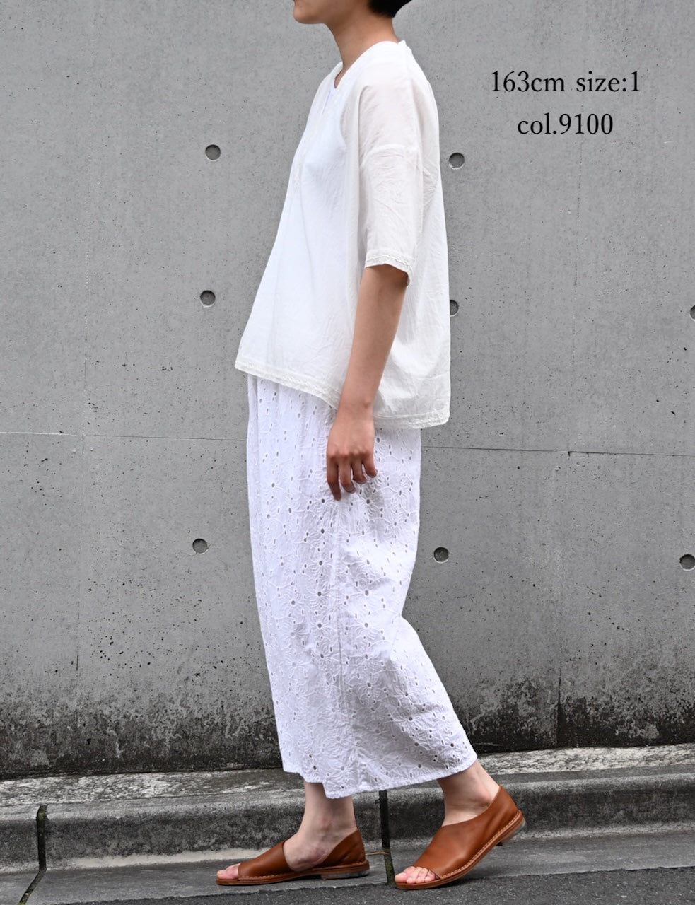 NSL24032 80s COTTON VOILE LACE V-NECK LACE S/SL PULLOVER