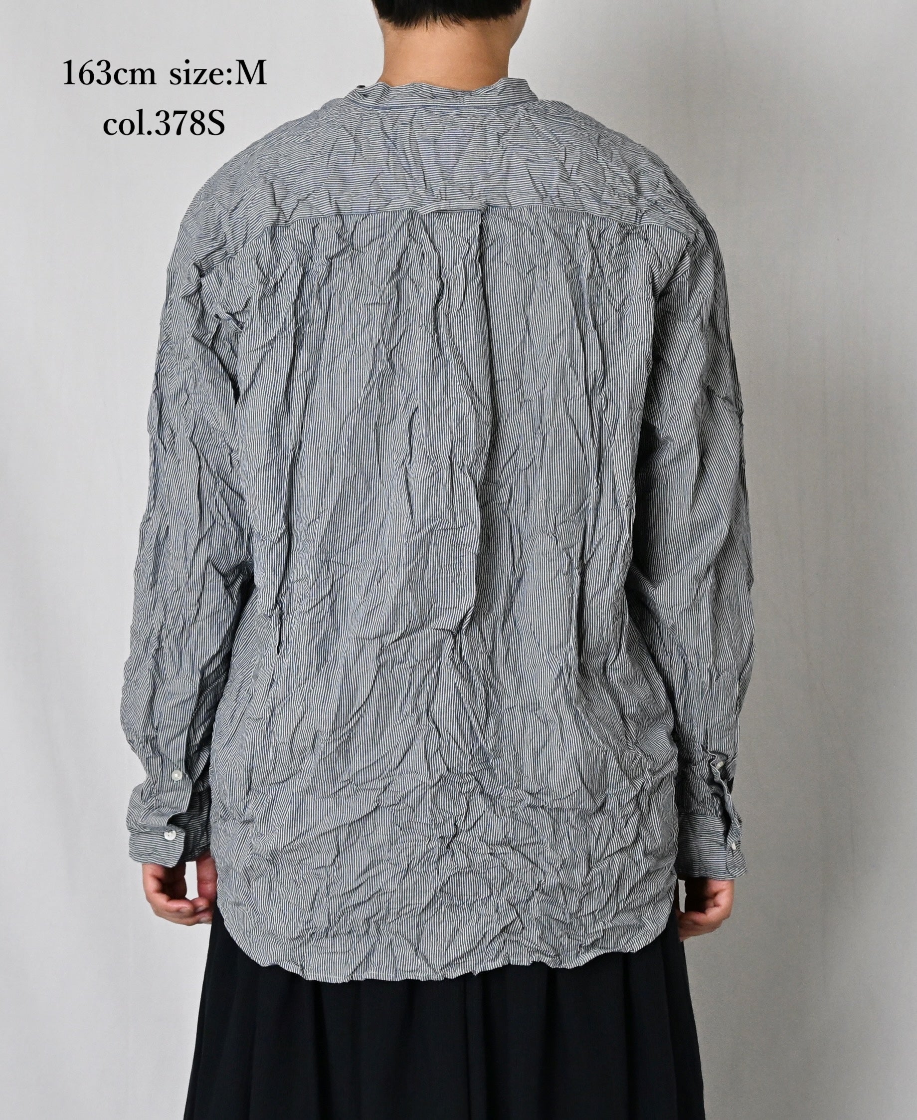 NVL2681SCW POPLIN STRIPE & CHECK WRINKLE BANDED COLLAR L/SL OVERSIZED SHIRTS